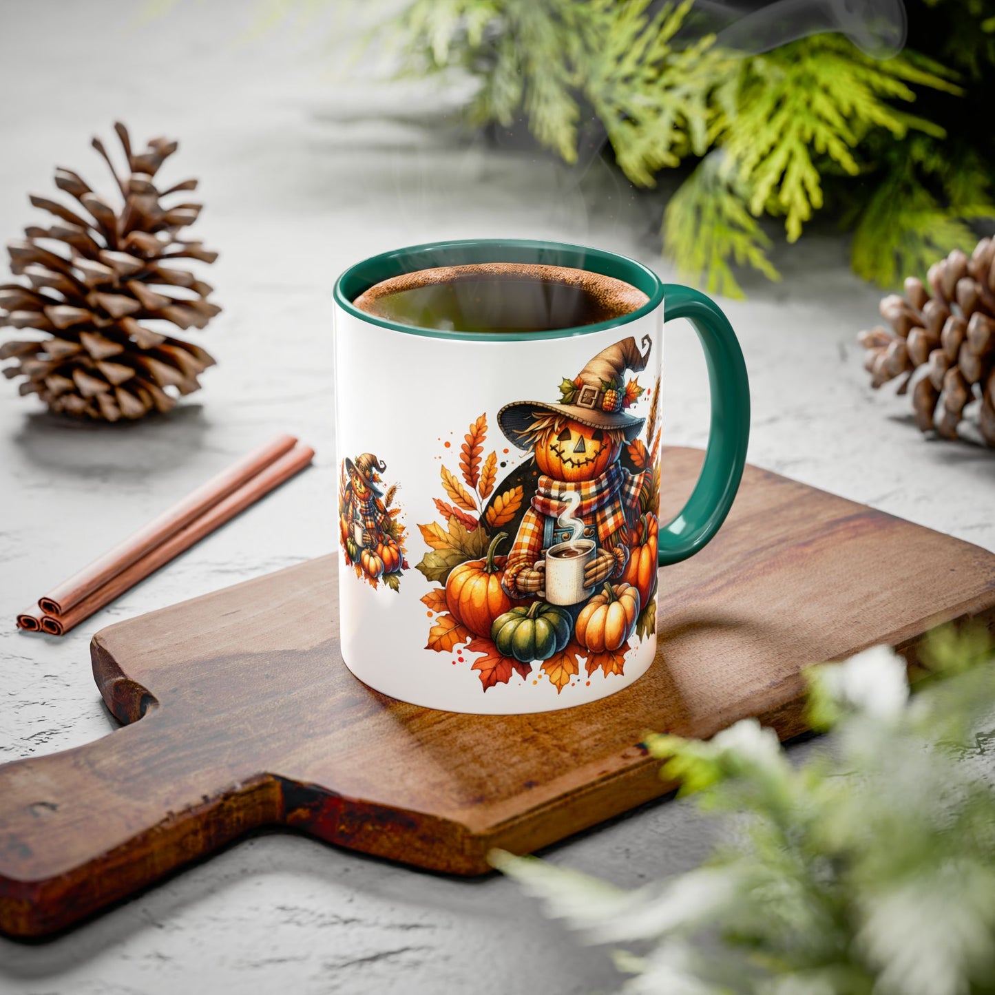 Scarecrow and Pumpkins Colorful Mugs, 11oz