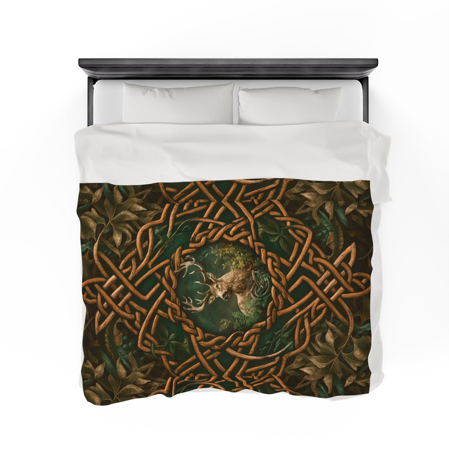 Celtic Forest Deer Velveteen Plush Blanket - Cozy Nature-Inspired Throw for Home Decor