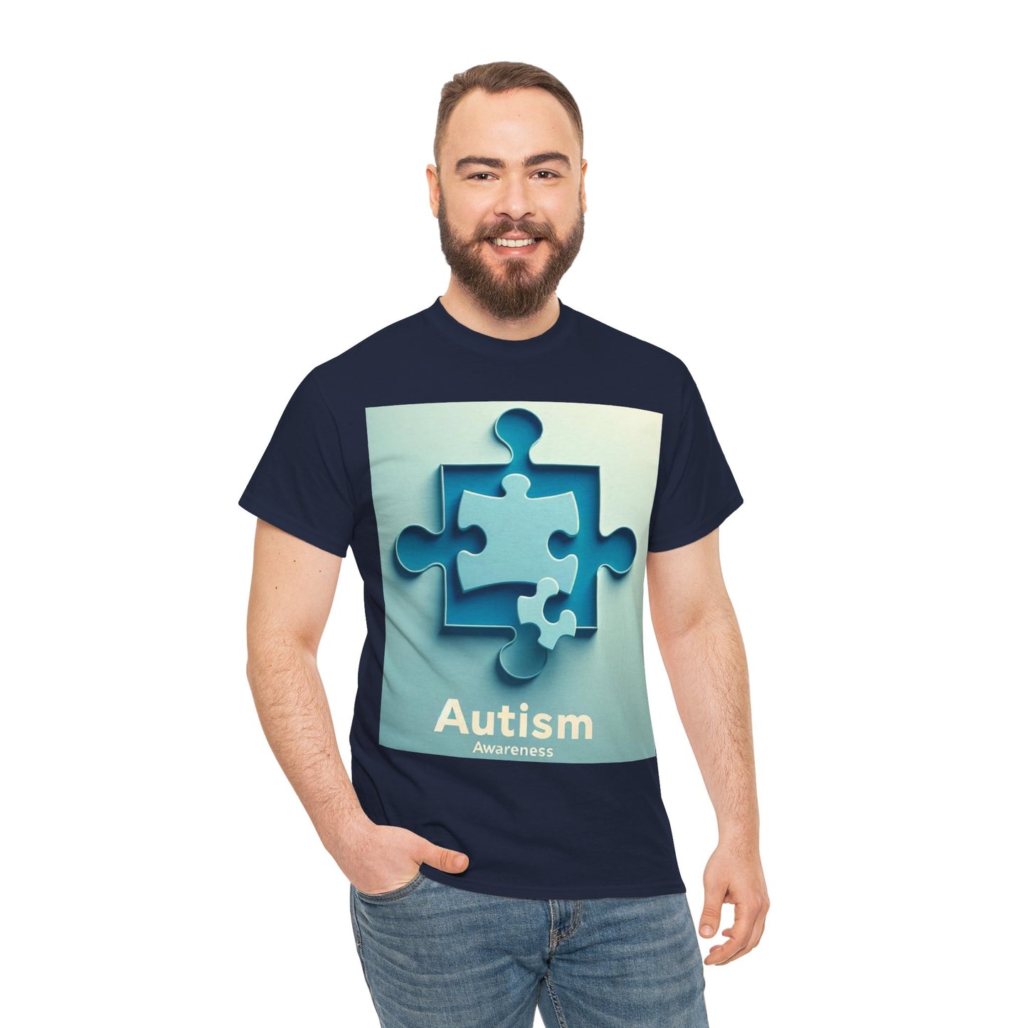 3D Puzzle Piece Autism Awareness Unisex Heavy Cotton Tee