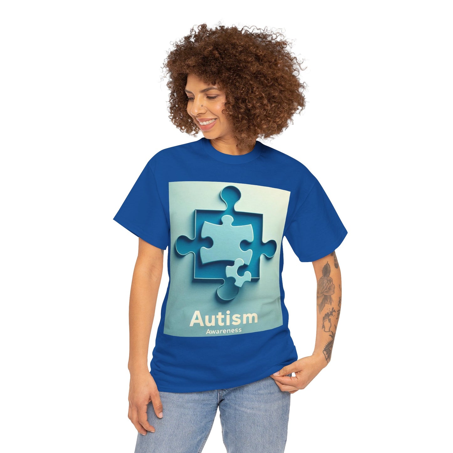 3D Puzzle Piece Autism Awareness Unisex Heavy Cotton Tee