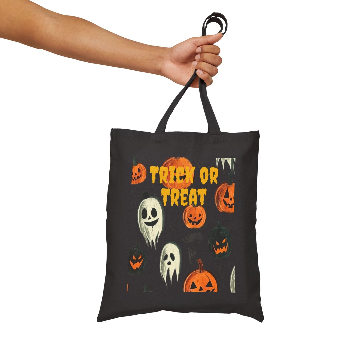 Halloween Ghosts and Pumpkins Trick or Treat Cotton Canvas Tote Bag