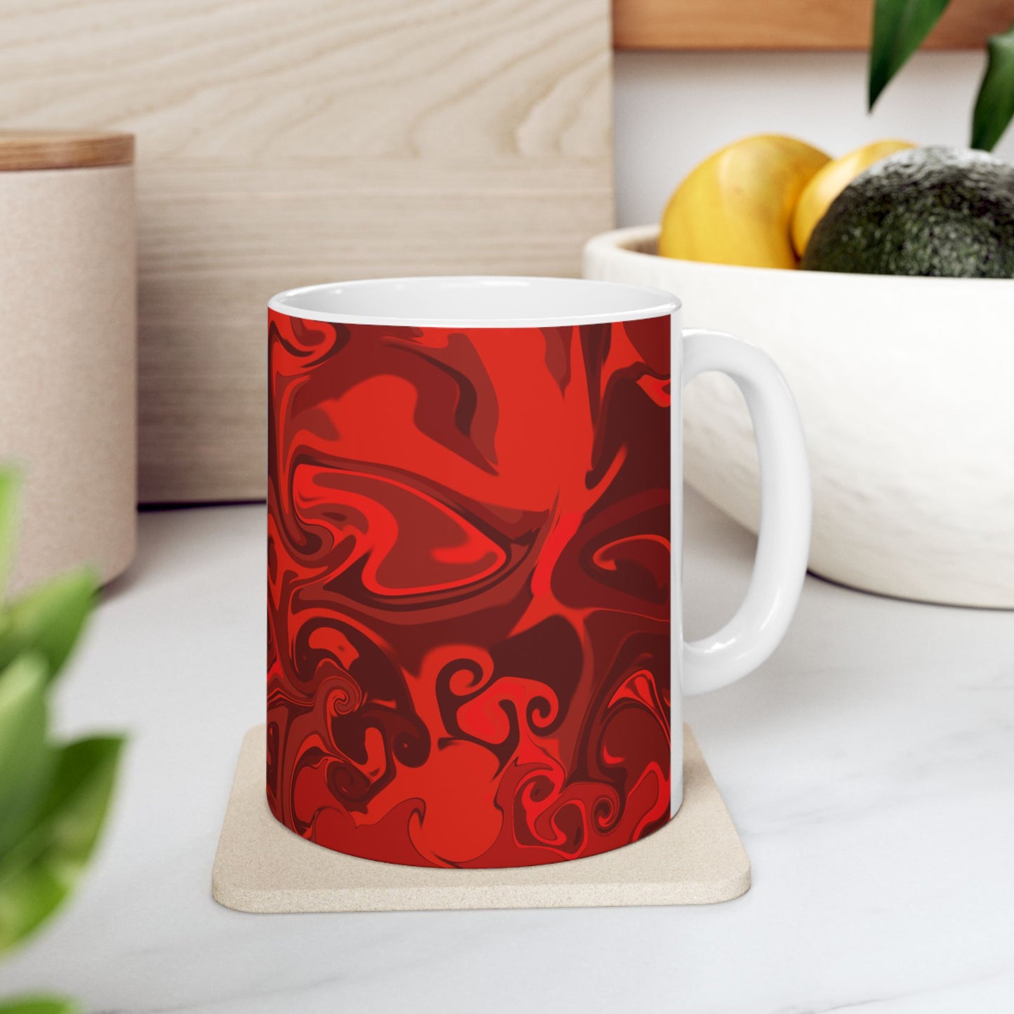 Red Wave Ceramic Mug, (11oz, 15oz)