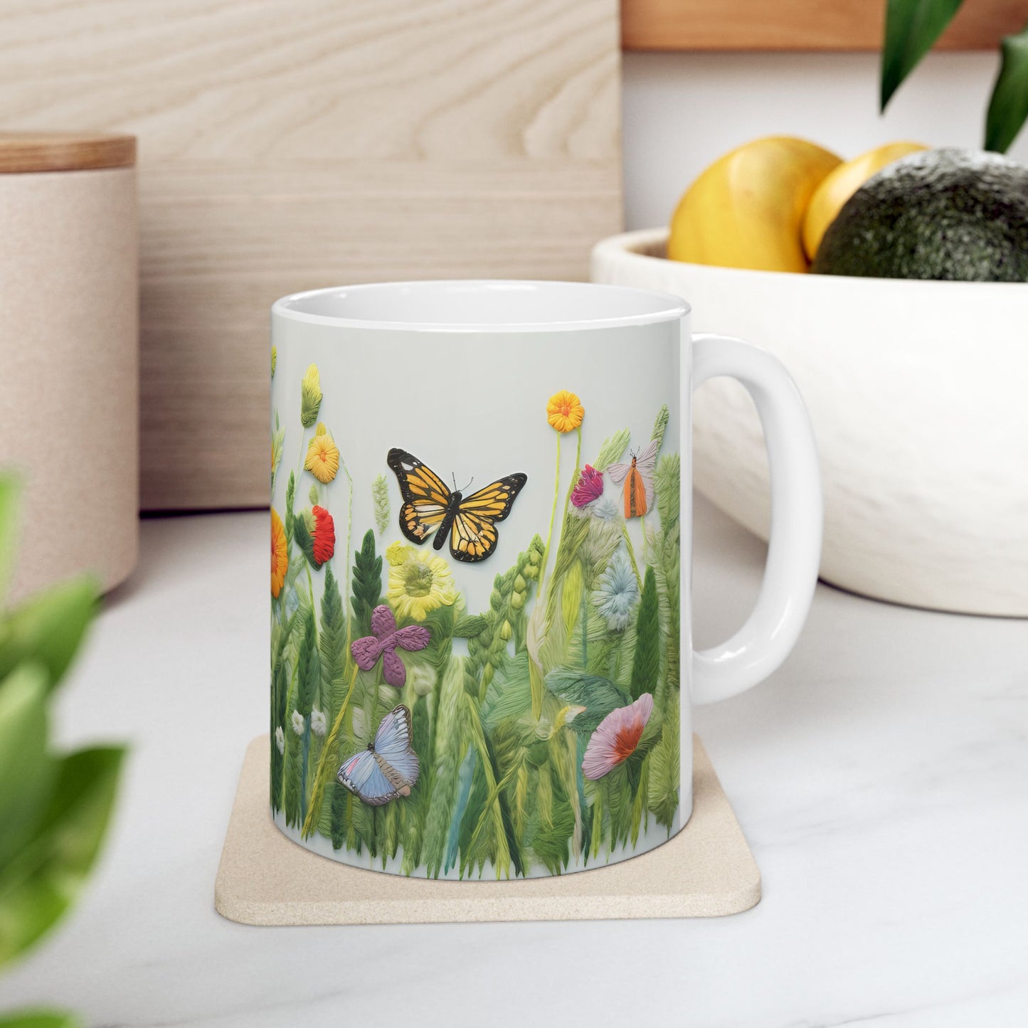 Flowers and Butterflies Ceramic Mug, (11oz, 15oz)