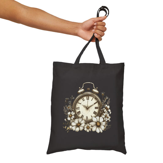 Vintage Clock Cottagecore Cotton Canvas Tote Bag