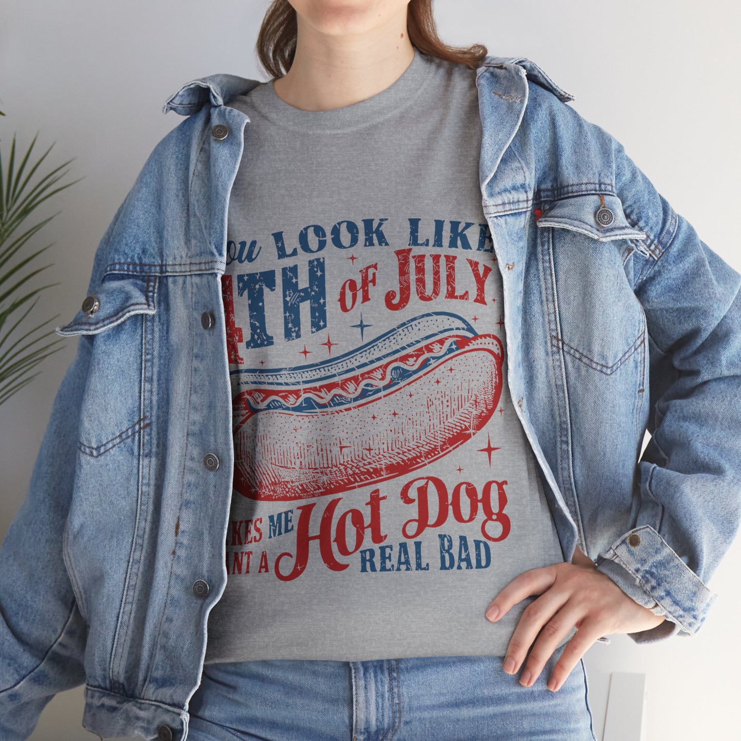 4th of July Hotdog Unisex Heavy Cotton Tee