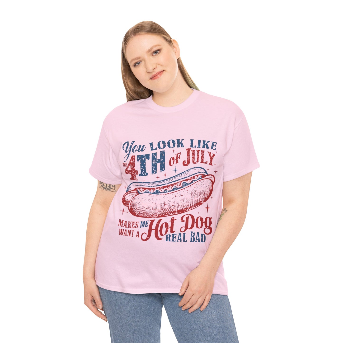 4th of July Hotdog Unisex Heavy Cotton Tee