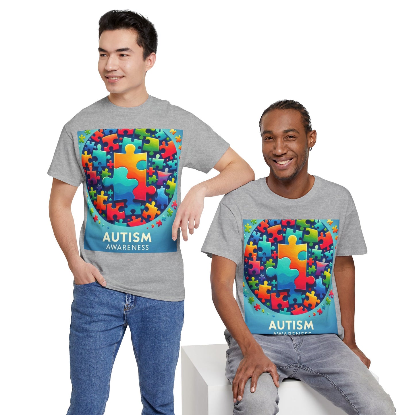 Puzzle Circle Autism Awareness Unisex Heavy Cotton Tee