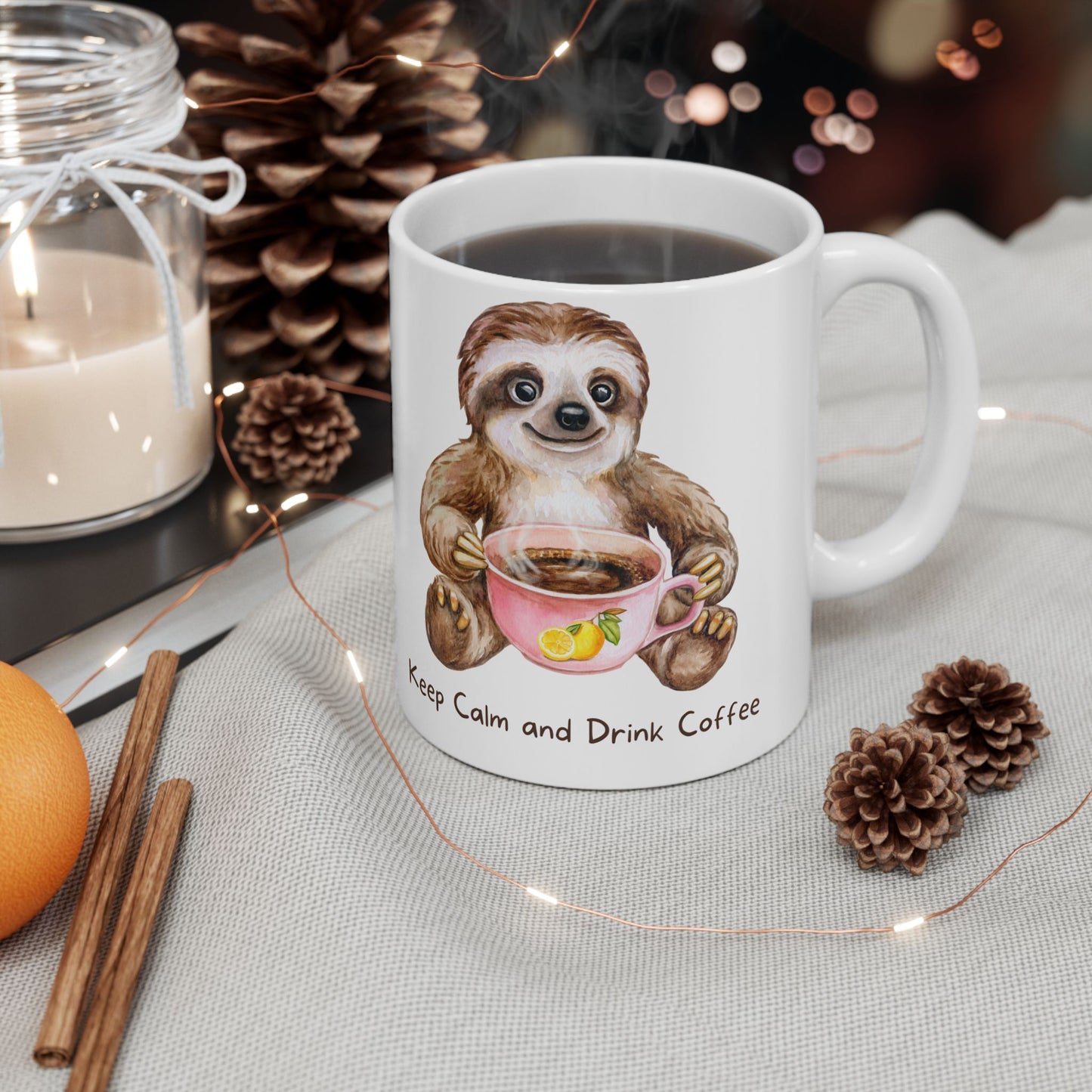 Drink Coffee Sloth Ceramic Mug, (11oz, 15oz)