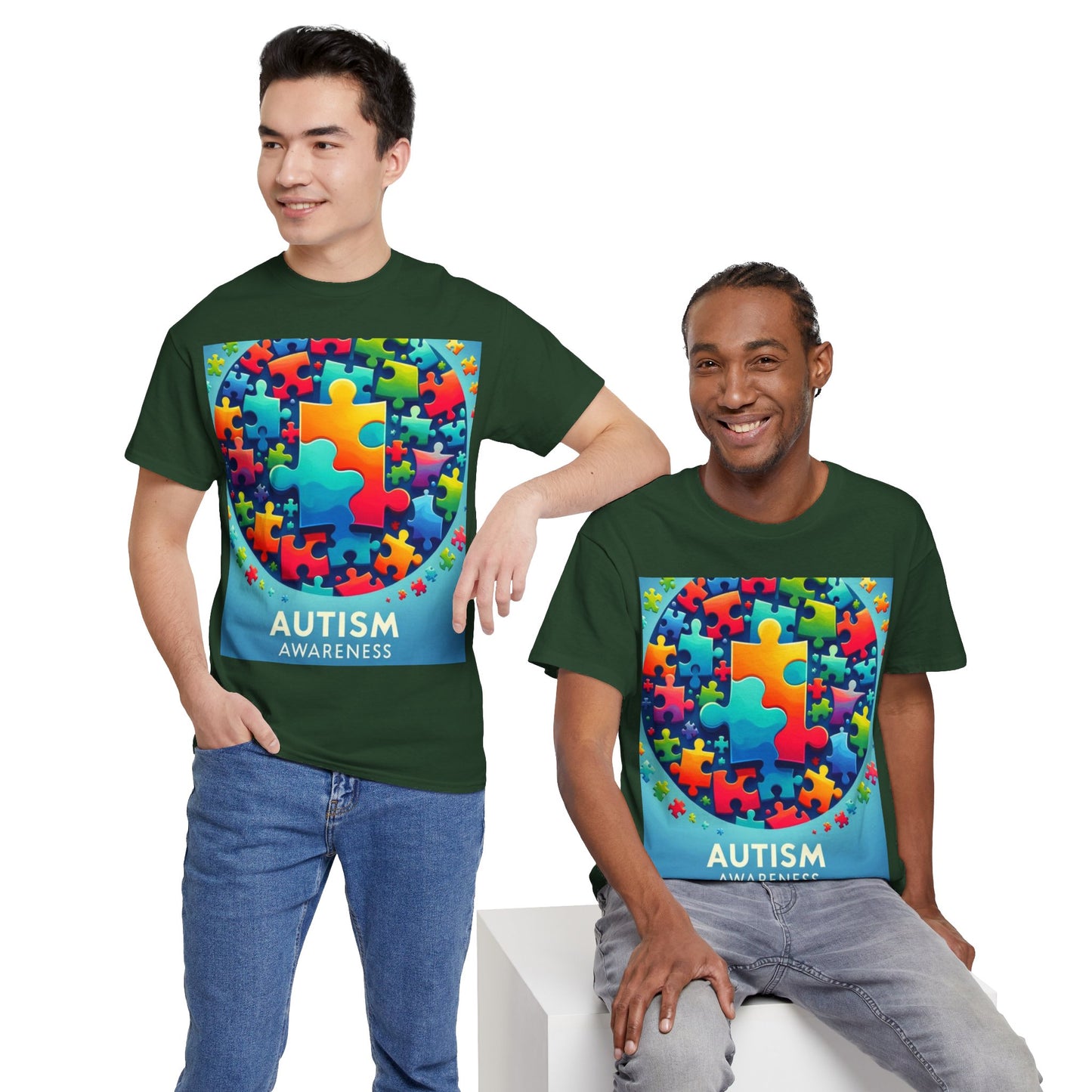 Puzzle Circle Autism Awareness Unisex Heavy Cotton Tee