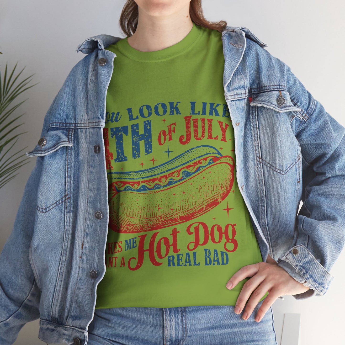 4th of July Hotdog Unisex Heavy Cotton Tee