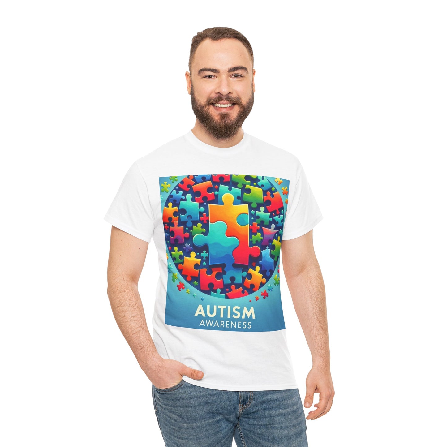 Puzzle Circle Autism Awareness Unisex Heavy Cotton Tee