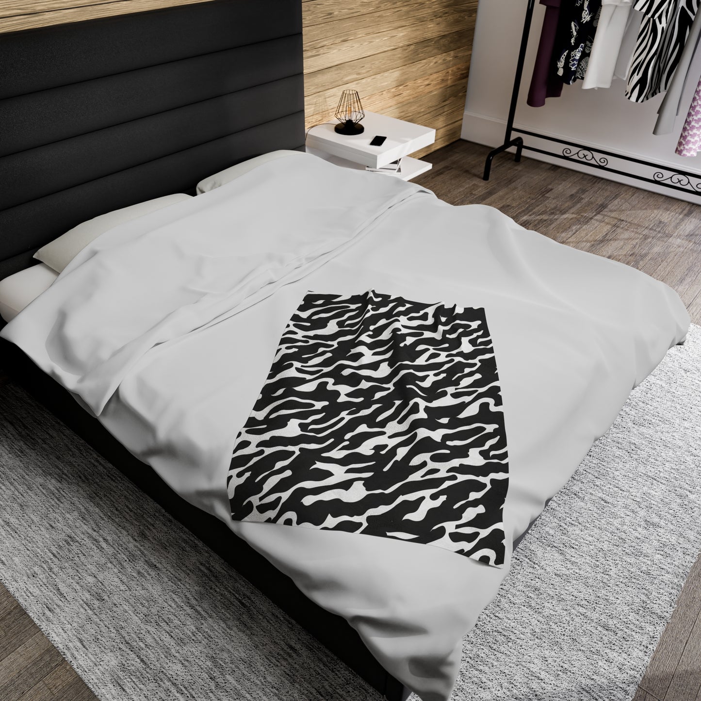 Black and White Animal Print Velveteen Plush Blanket, Ultra-Soft, Customizable, and Cozy for Home or Gifts