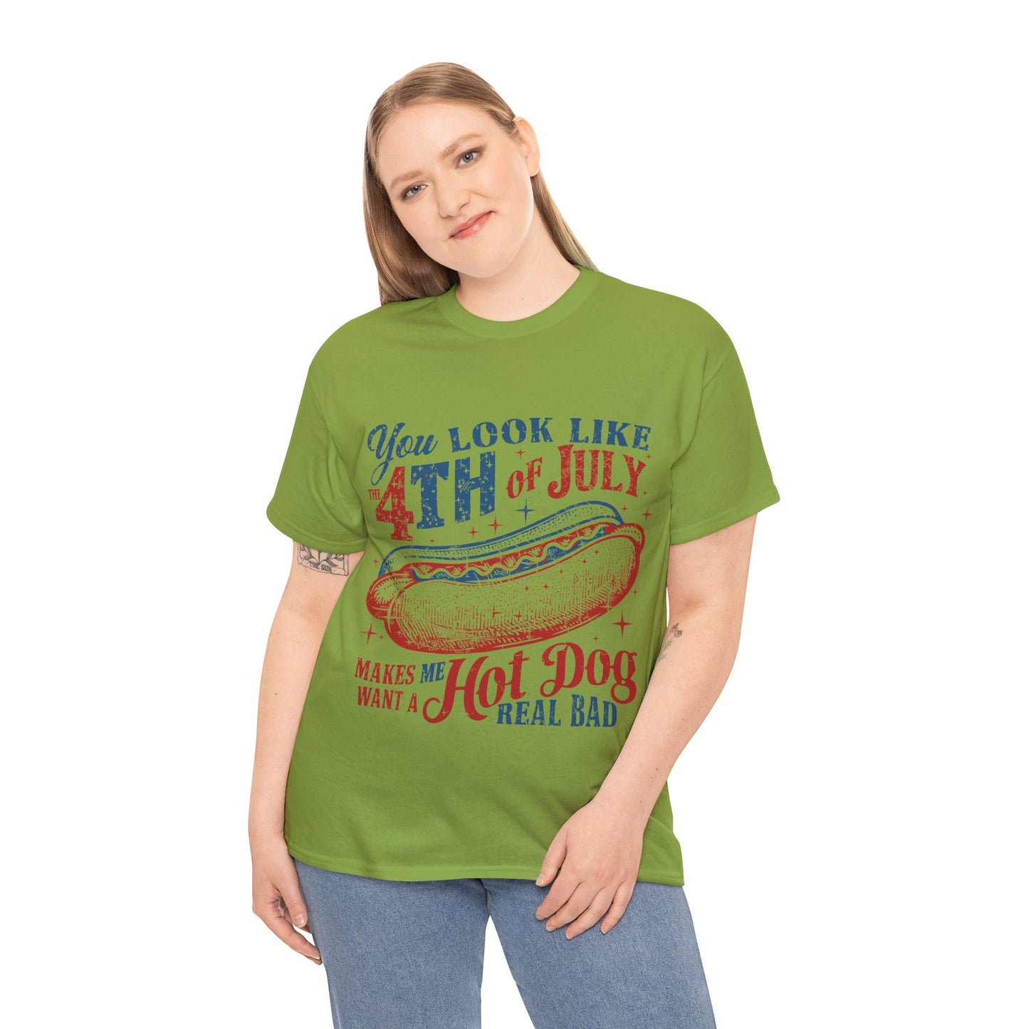 4th of July Hotdog Unisex Heavy Cotton Tee