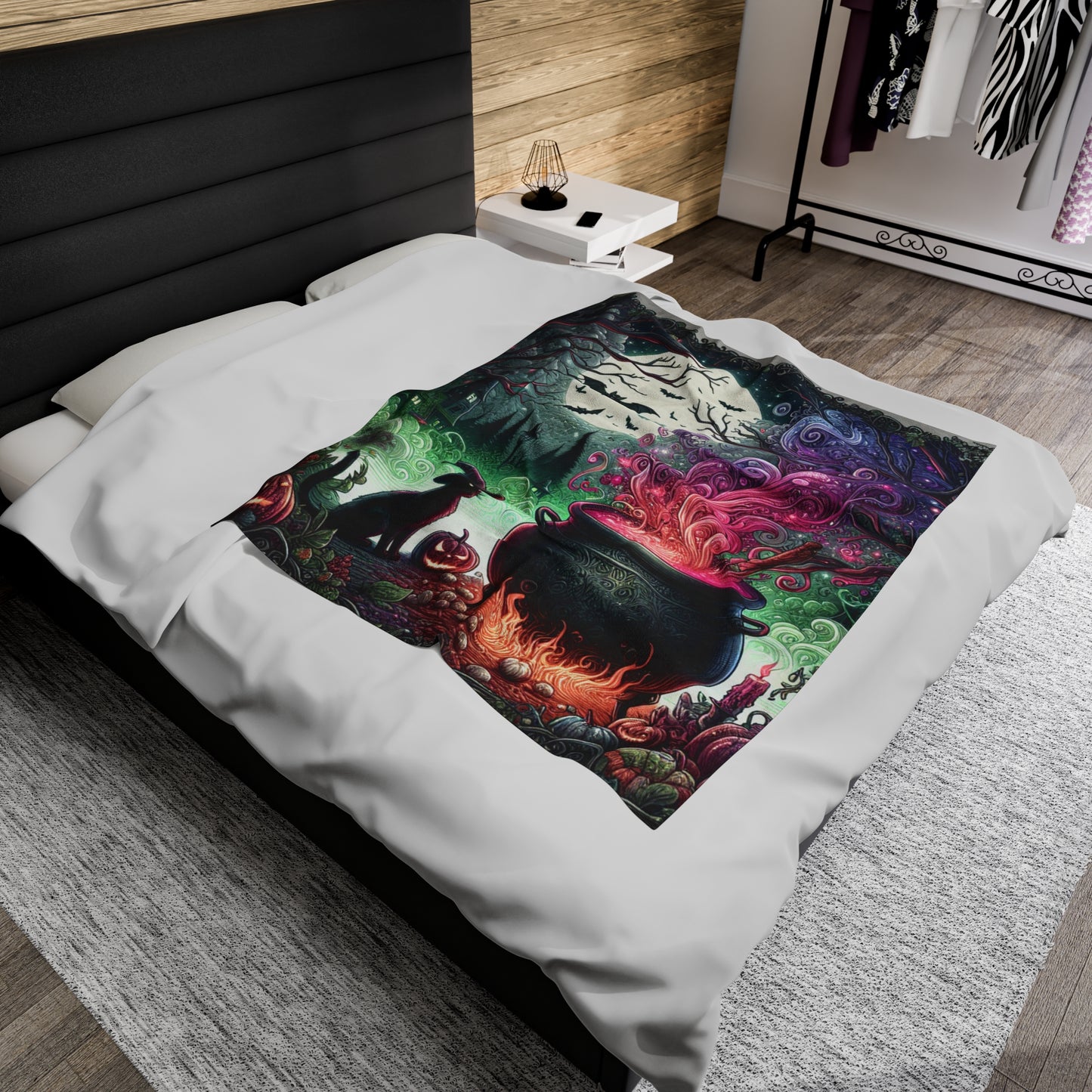 Witch's Brew Halloween Velveteen Plush Blanket, Ultra-Soft, Customizable, and Cozy for Home or Gifts