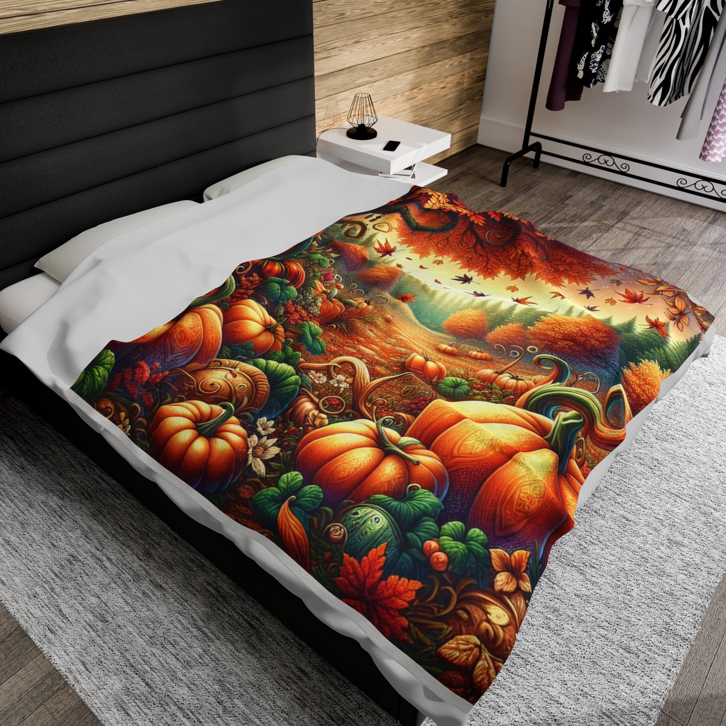 Autumn Scene Velveteen Plush Blanket, Ultra-Soft, Customizable, and Cozy for Home or Gifts