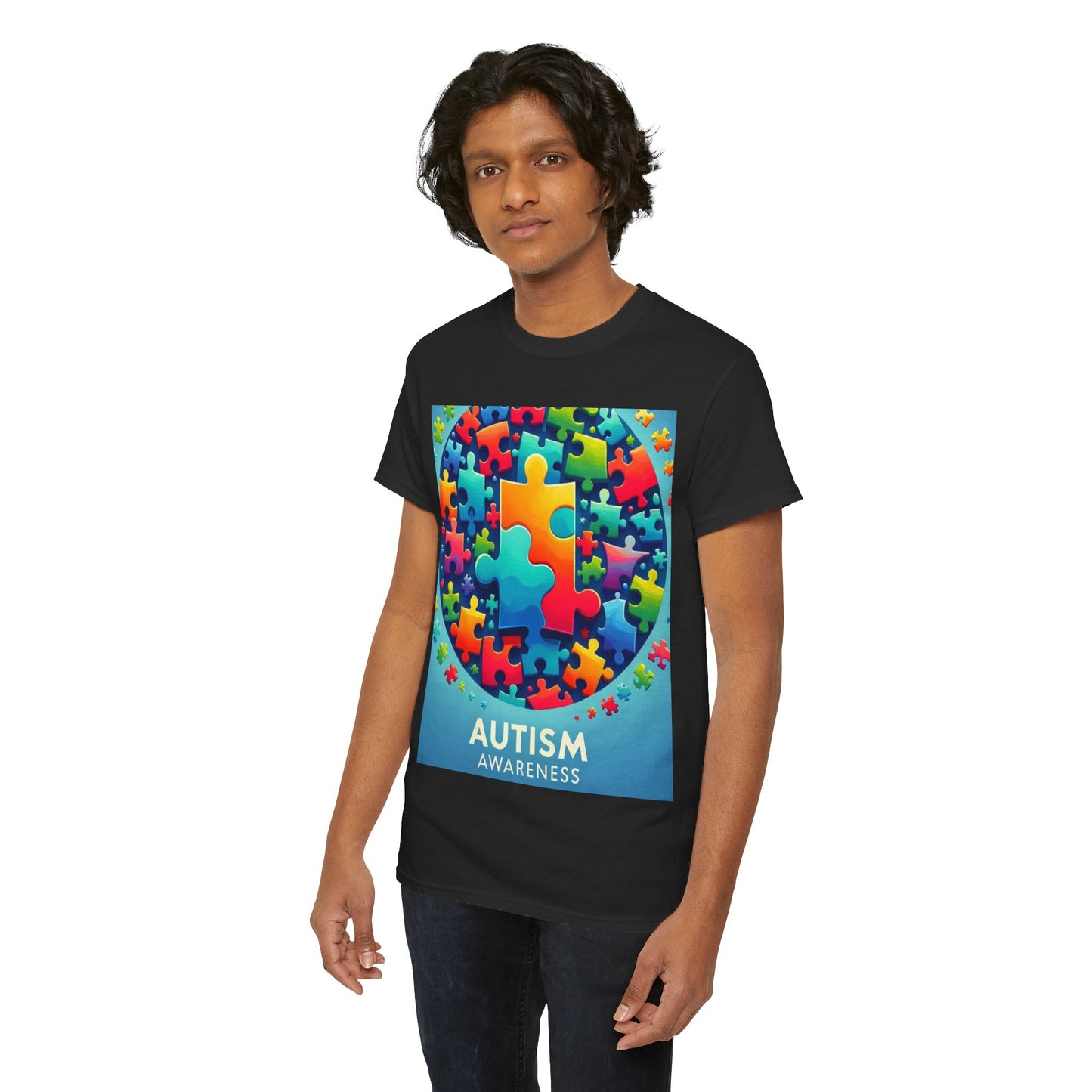 Puzzle Circle Autism Awareness Unisex Heavy Cotton Tee