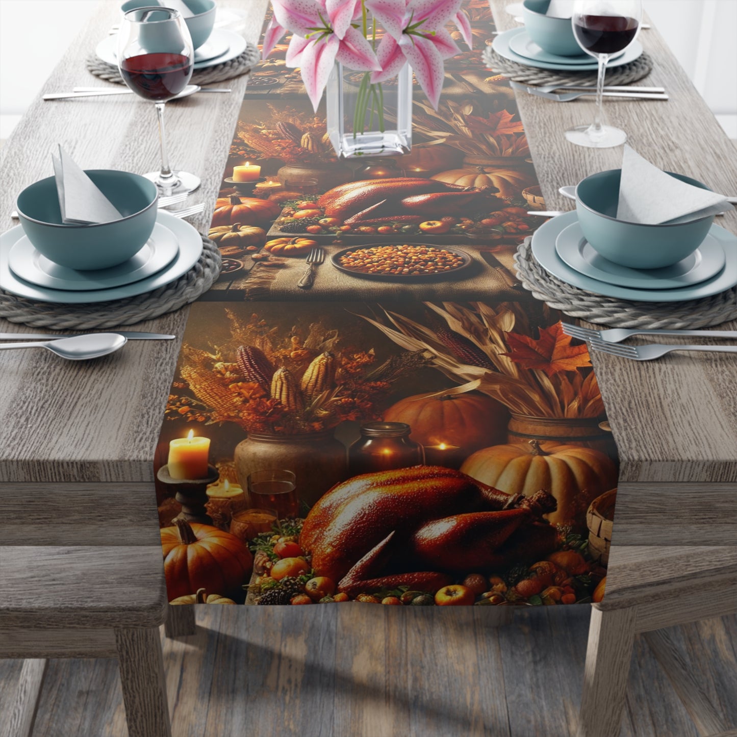 Thanksgiving Dinner Table Runner (Cotton, Poly)