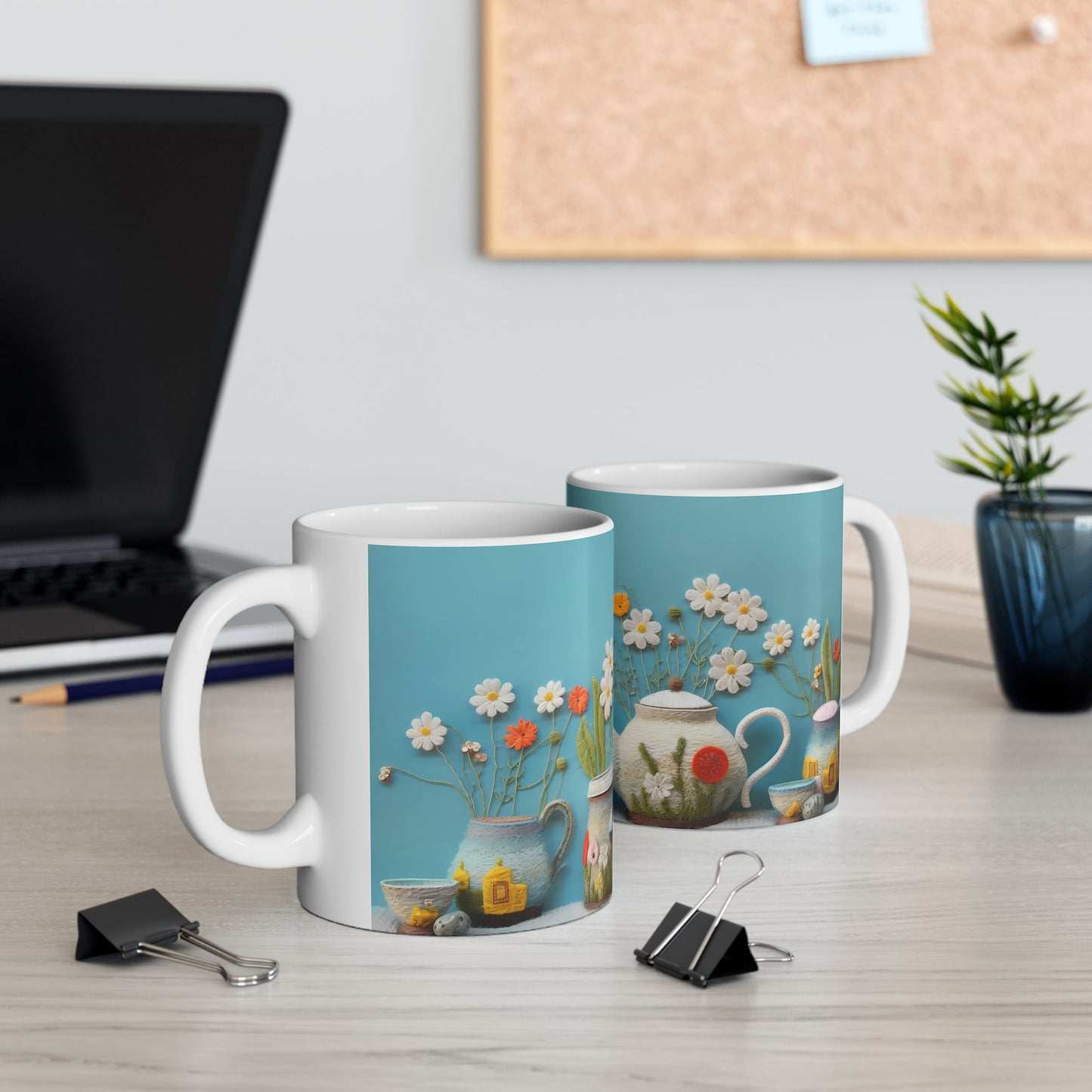 Pastel Flowers and Tea Ceramic Mug, (11oz, 15oz)