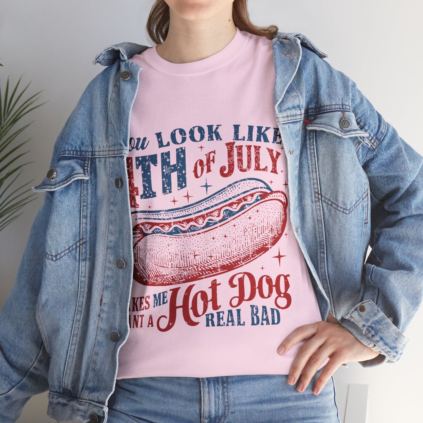 4th of July Hotdog Unisex Heavy Cotton Tee