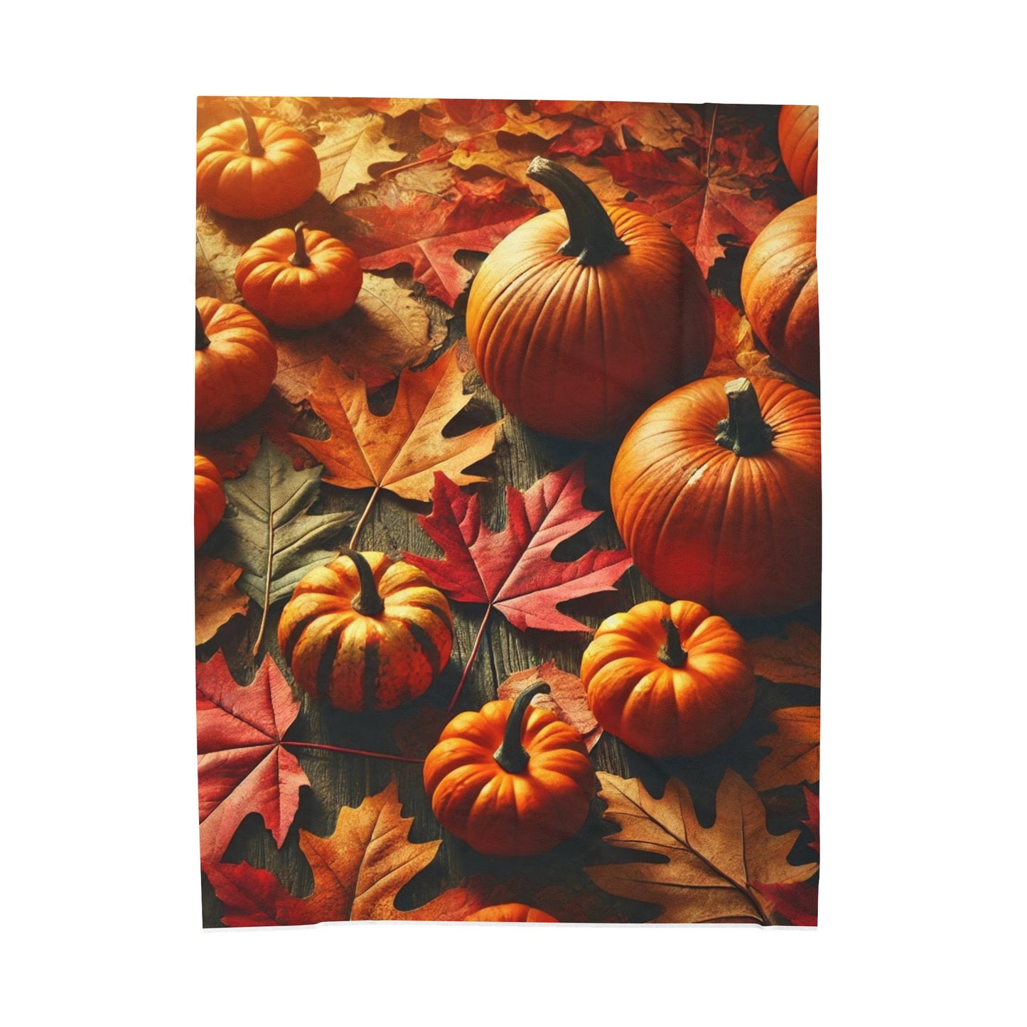 Pumpkin and Leaves Autumn Scene Velveteen Plush Blanket