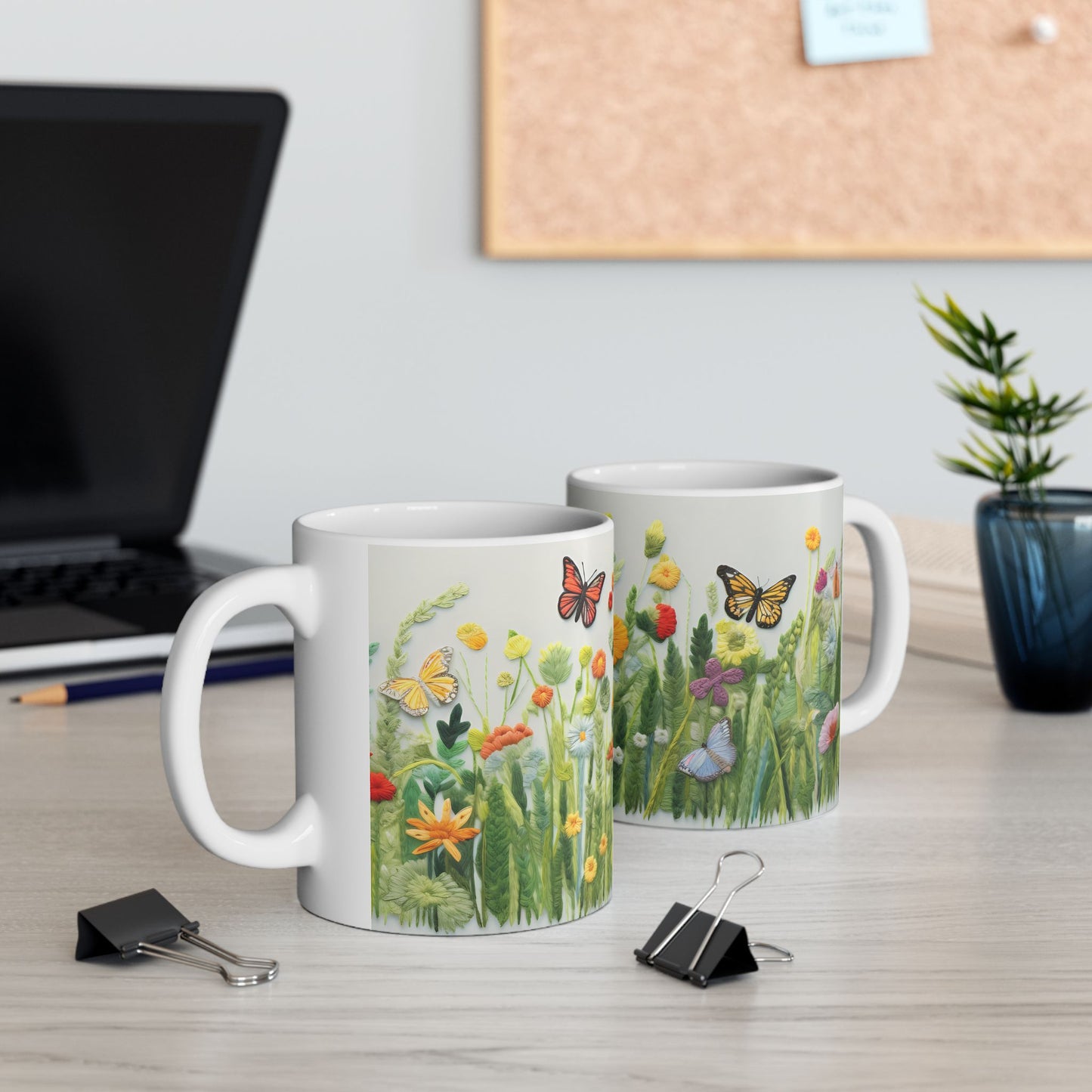 Flowers and Butterflies Ceramic Mug, (11oz, 15oz)