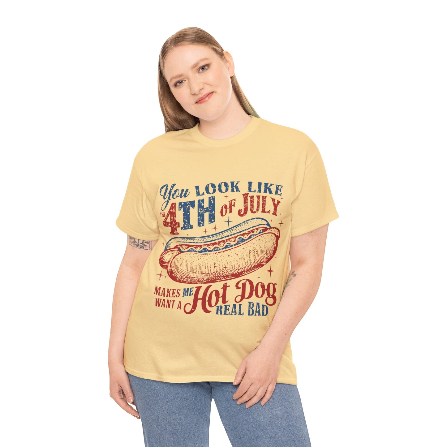 4th of July Hotdog Unisex Heavy Cotton Tee