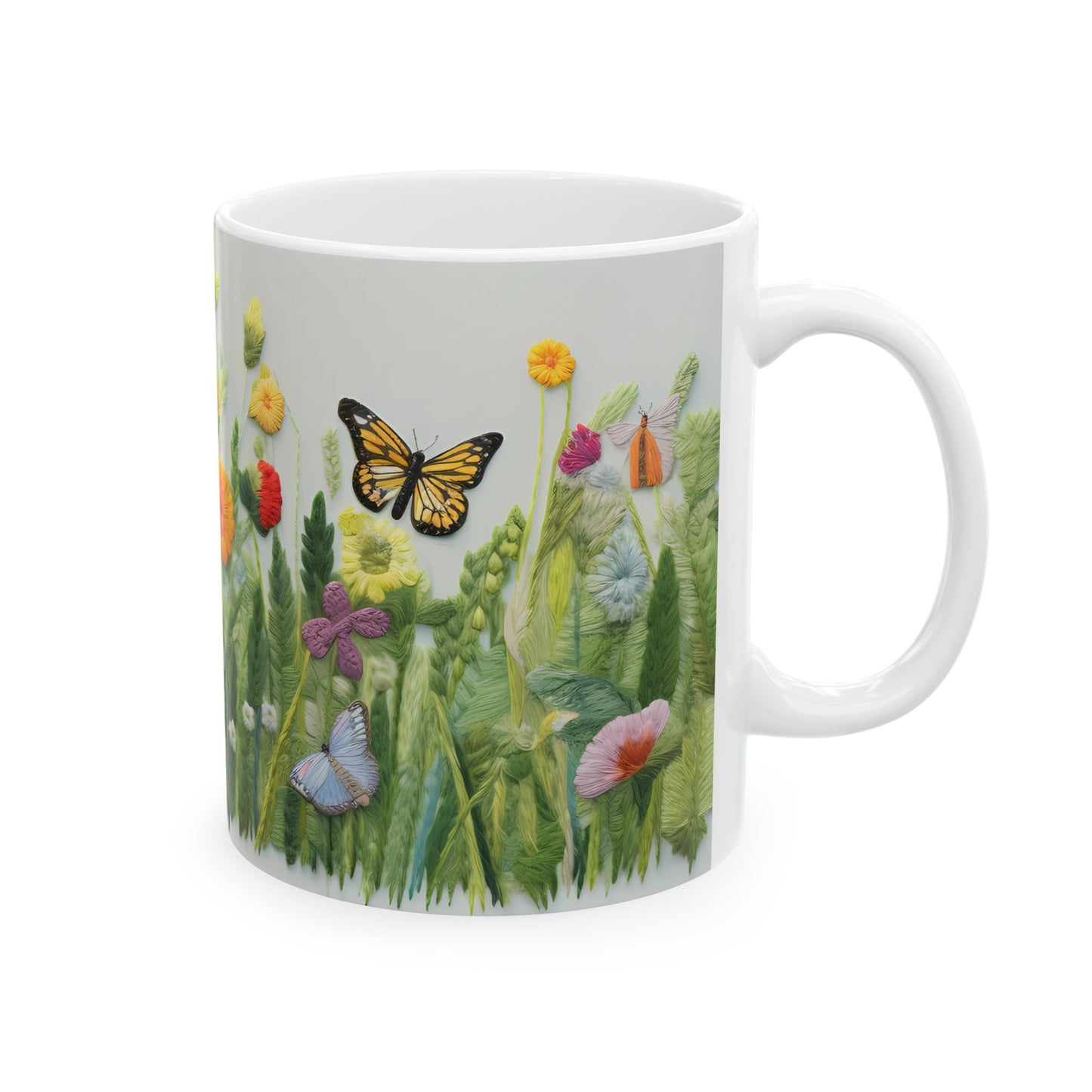 Flowers and Butterflies Ceramic Mug, (11oz, 15oz)