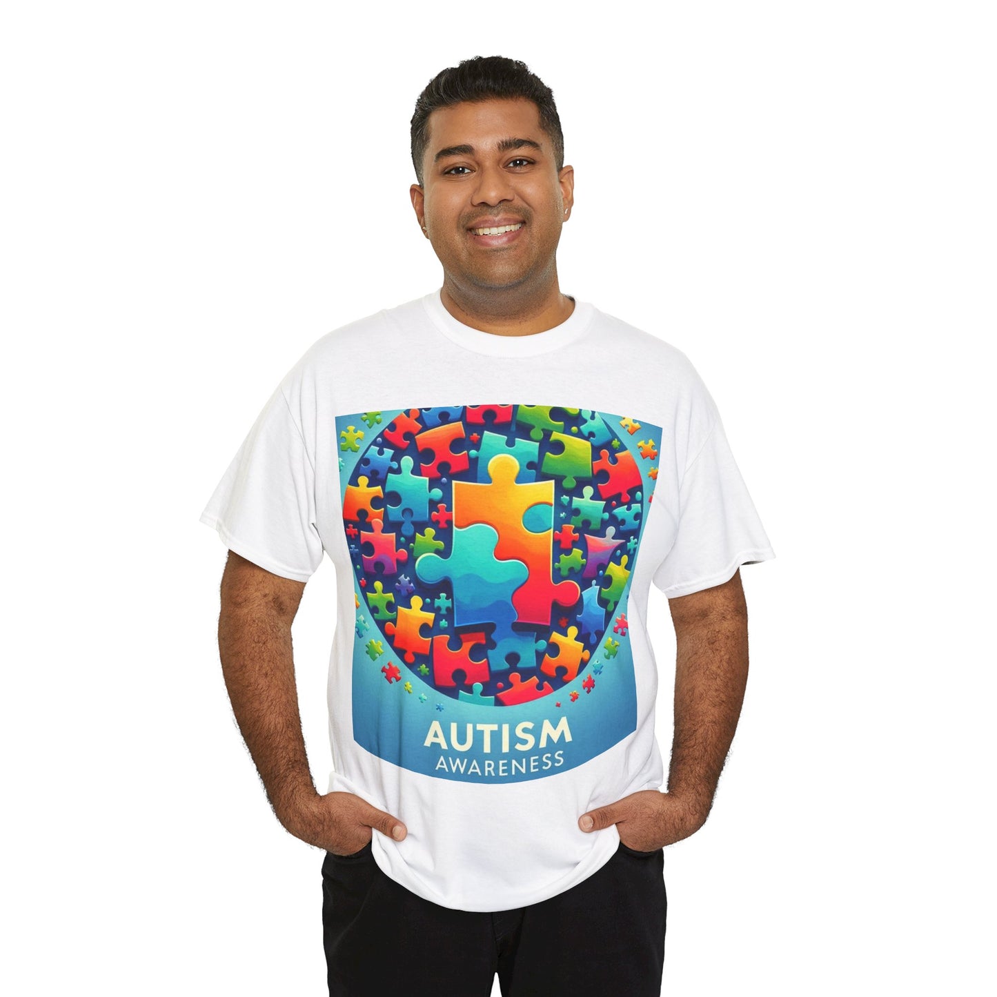 Puzzle Circle Autism Awareness Unisex Heavy Cotton Tee