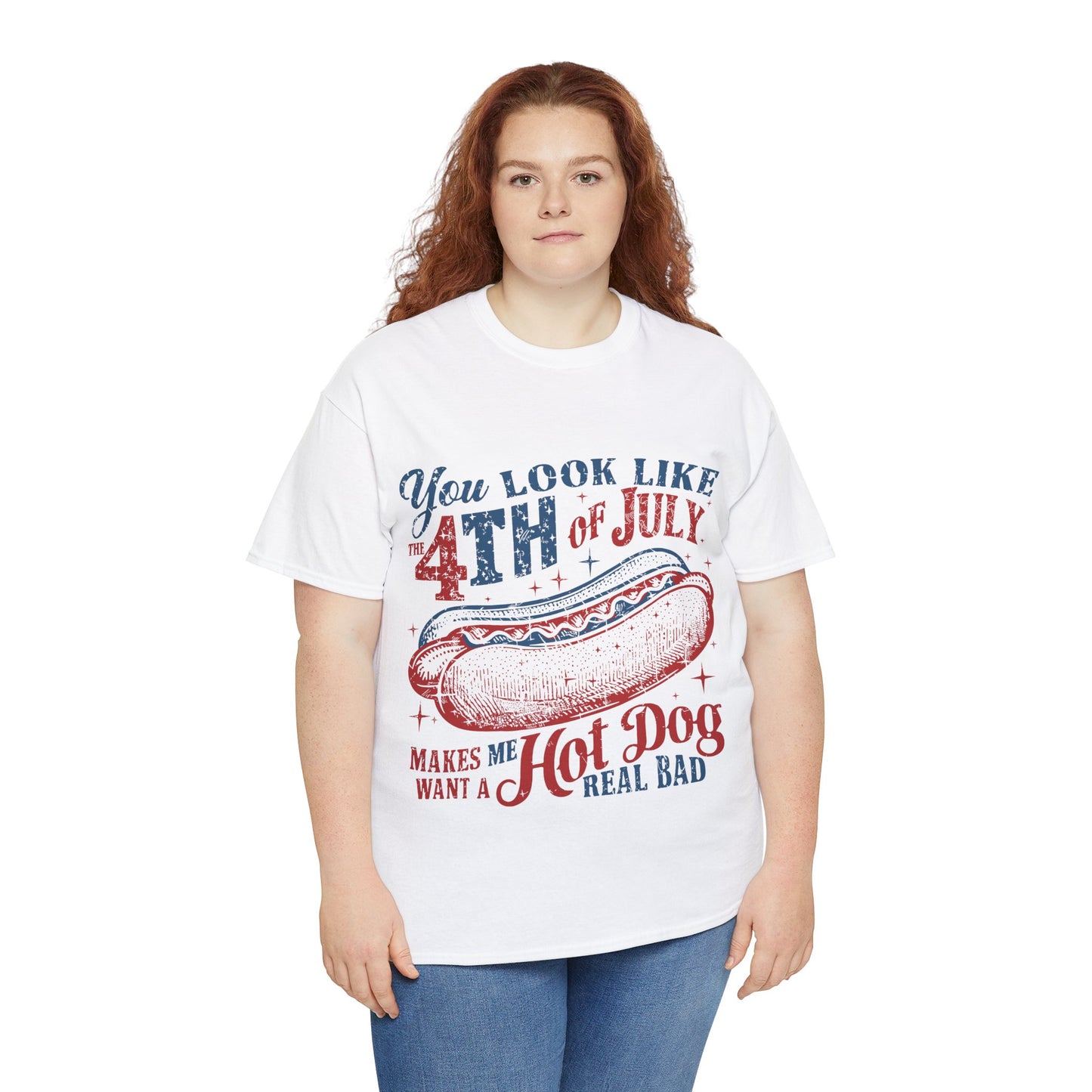 4th of July Hotdog Unisex Heavy Cotton Tee