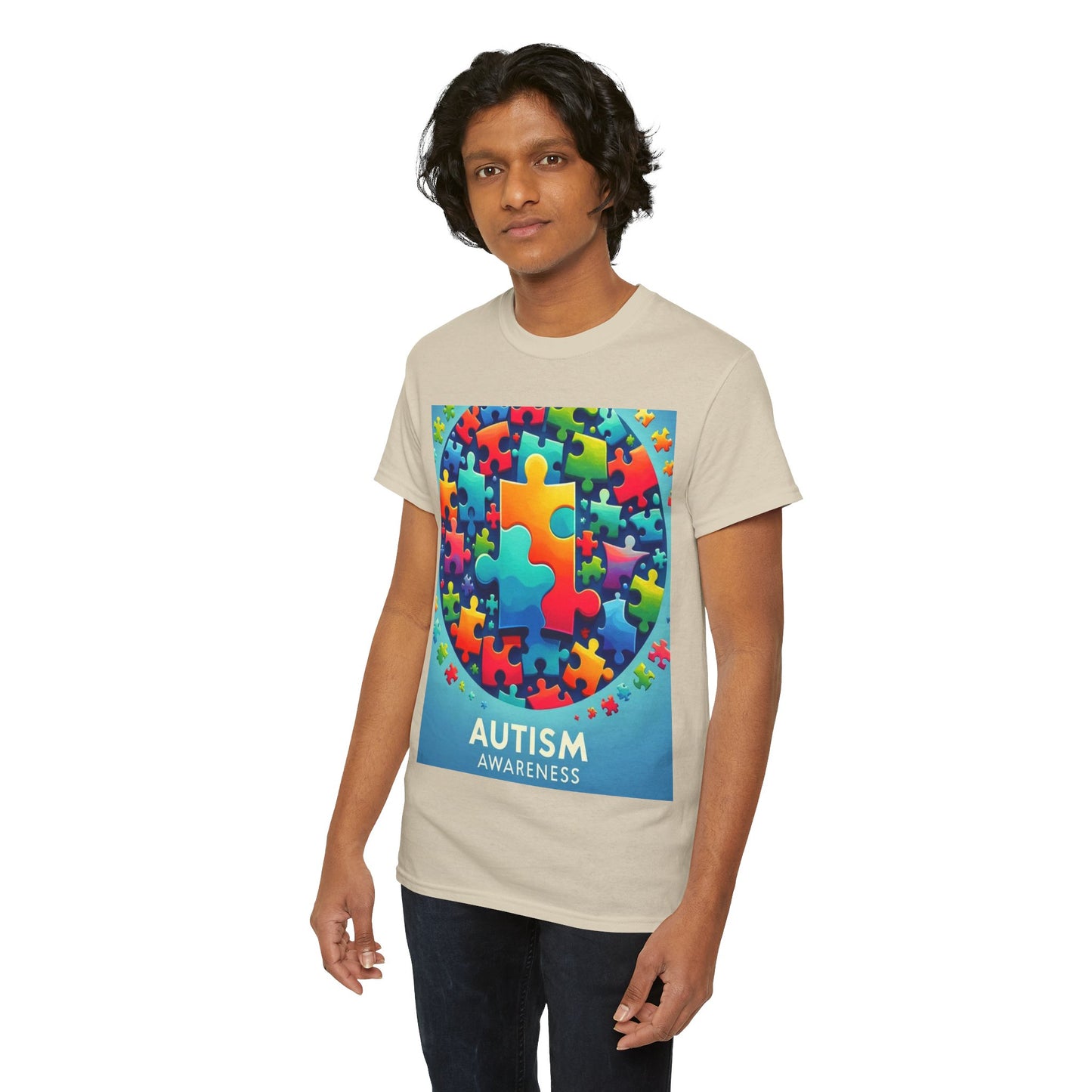 Puzzle Circle Autism Awareness Unisex Heavy Cotton Tee