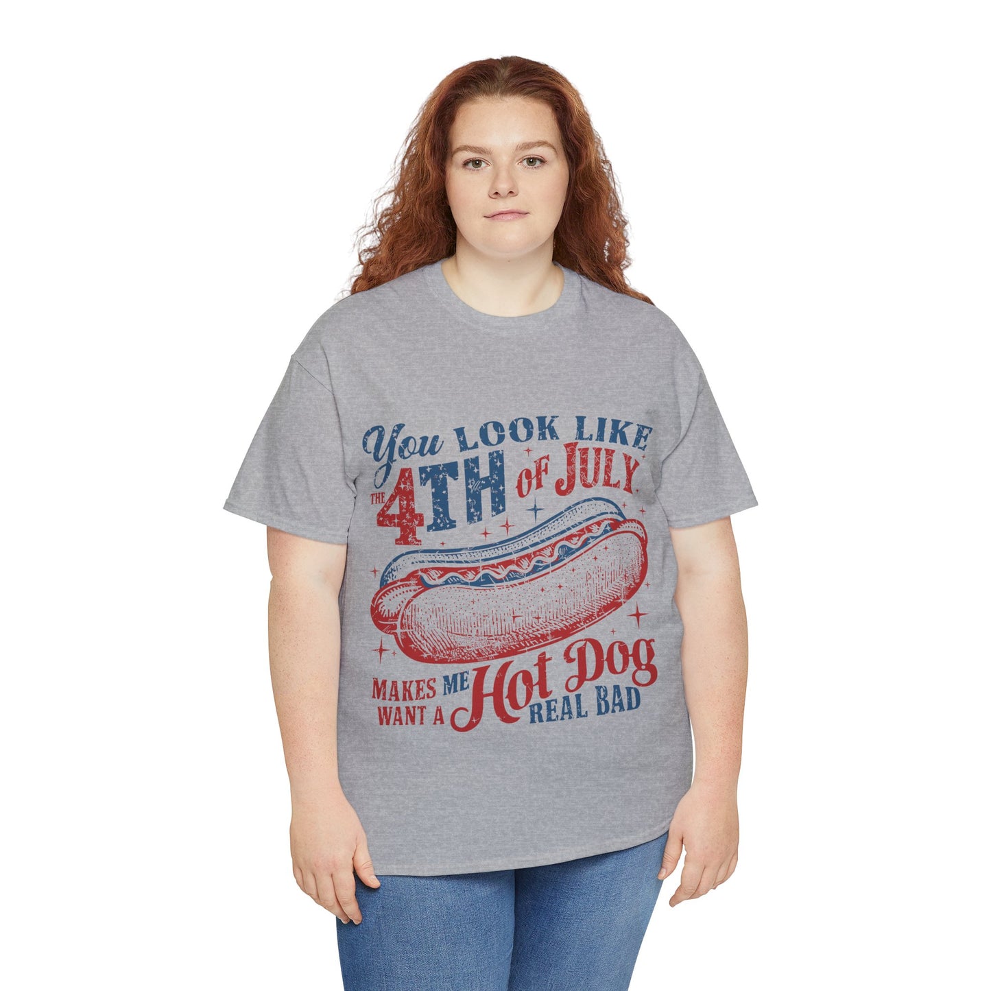 4th of July Hotdog Unisex Heavy Cotton Tee