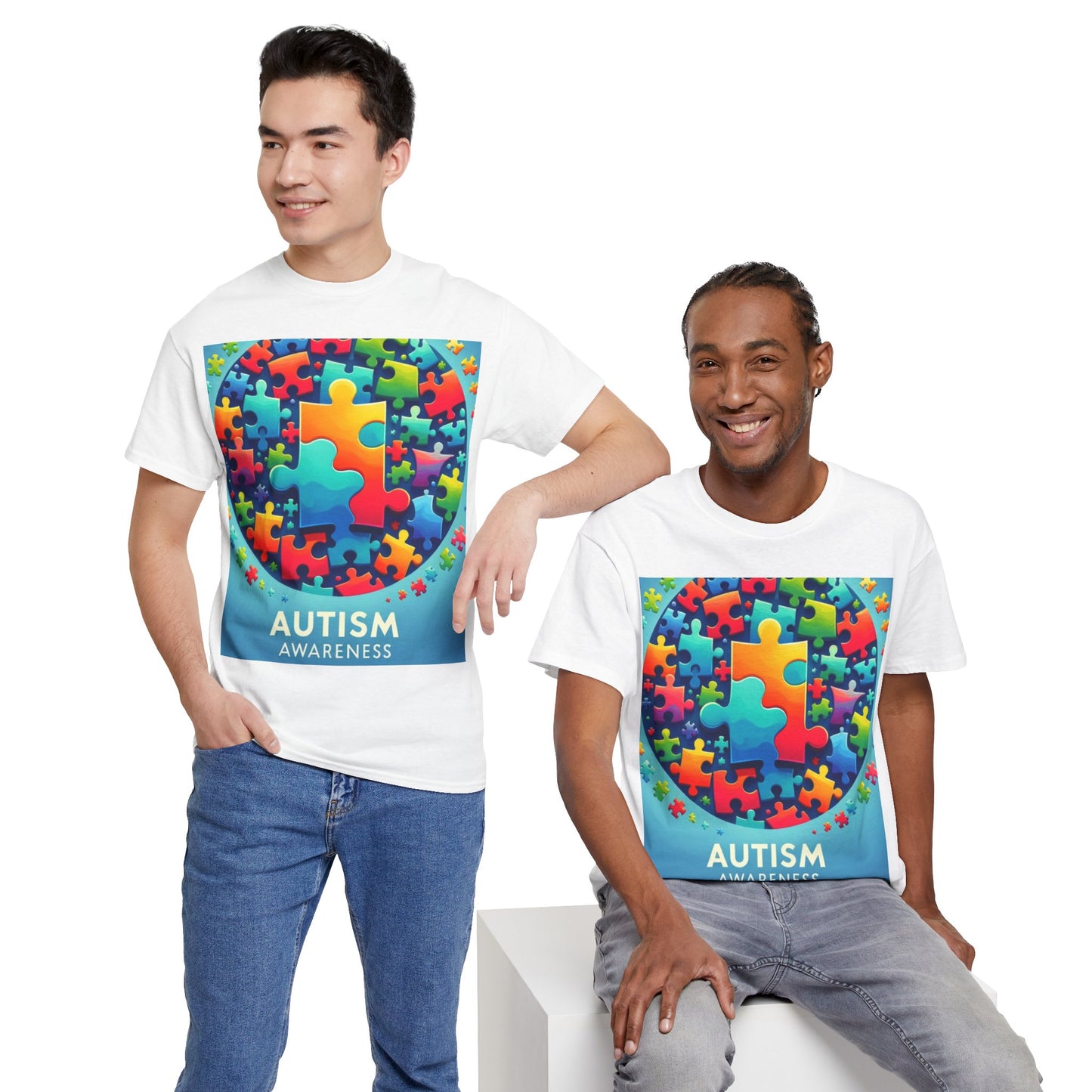 Puzzle Circle Autism Awareness Unisex Heavy Cotton Tee