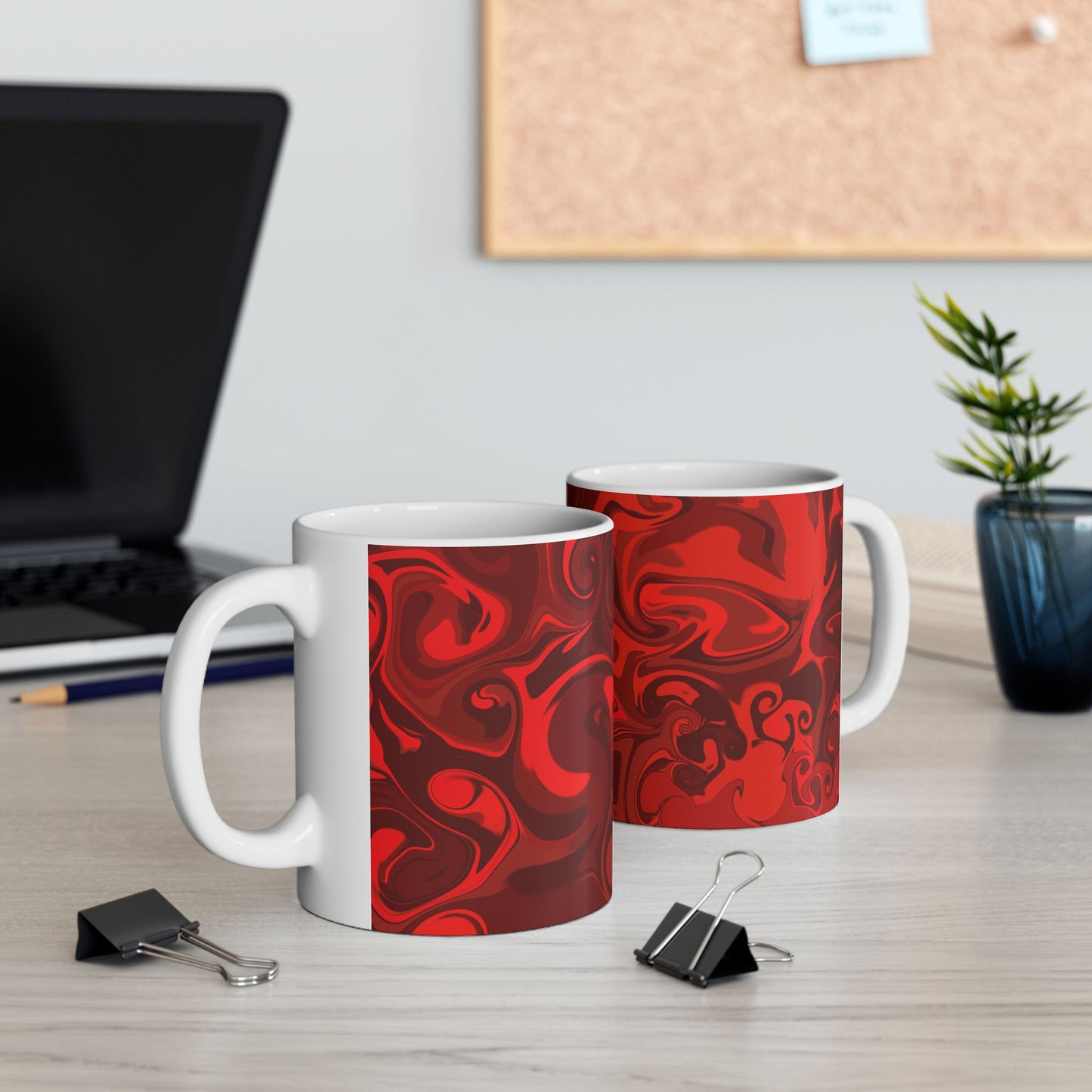 Red Wave Ceramic Mug, (11oz, 15oz)