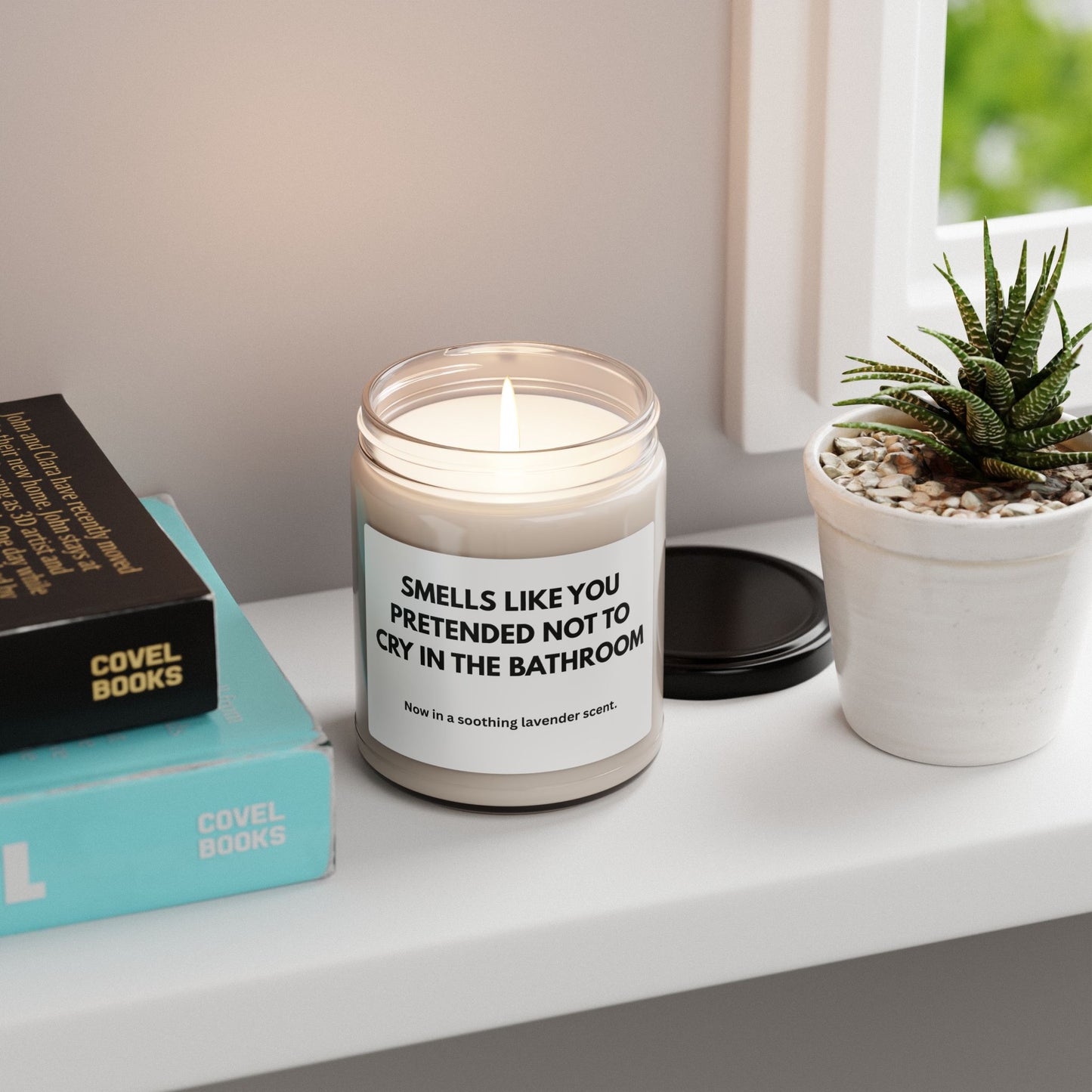 Humorous Lavender Scented Candle - "Smells Like You Pretended Not to Cry in the Bathroom"