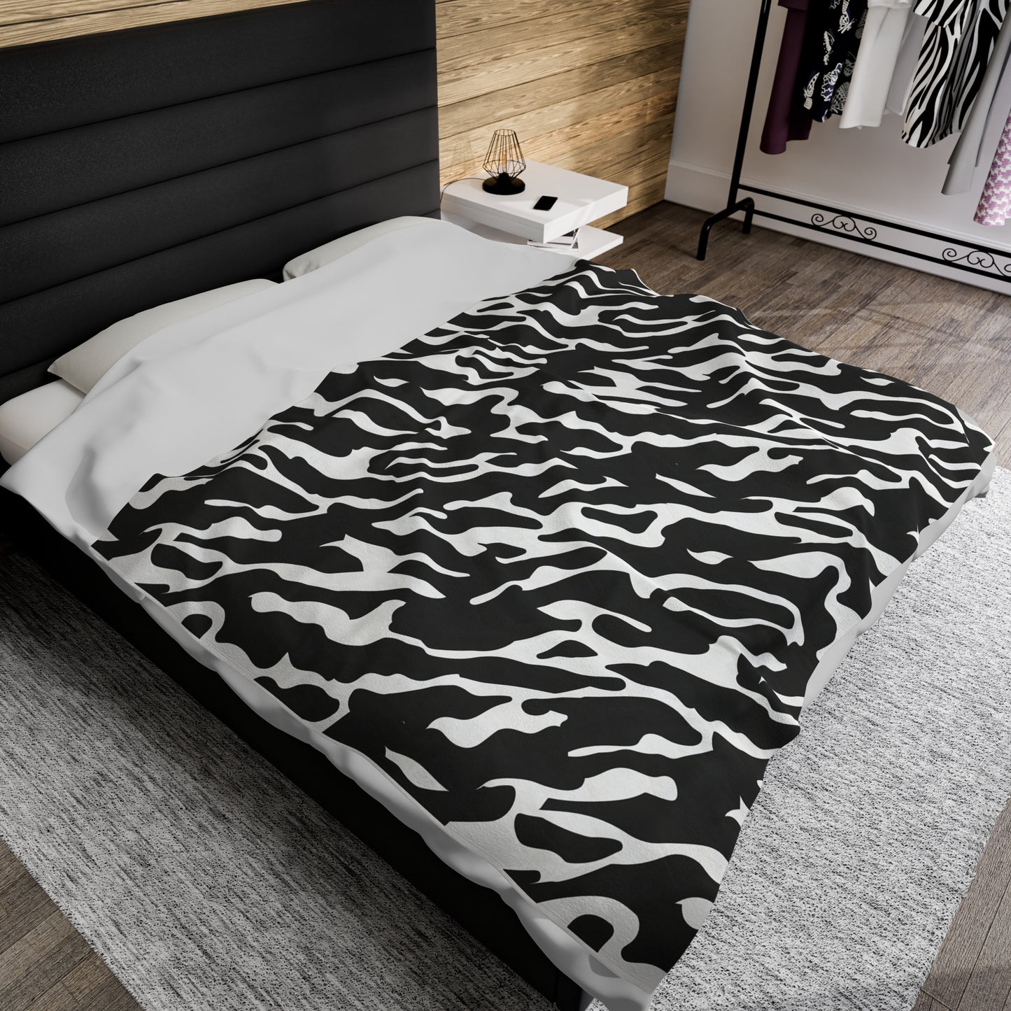 Black and White Animal Print Velveteen Plush Blanket, Ultra-Soft, Customizable, and Cozy for Home or Gifts