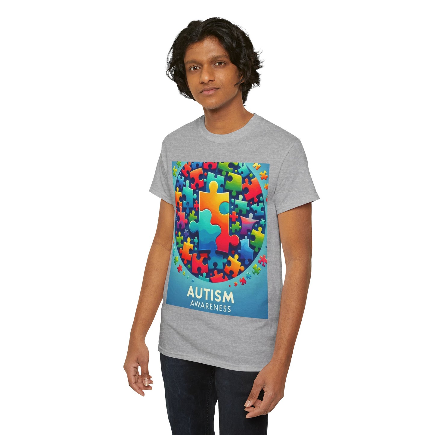 Puzzle Circle Autism Awareness Unisex Heavy Cotton Tee