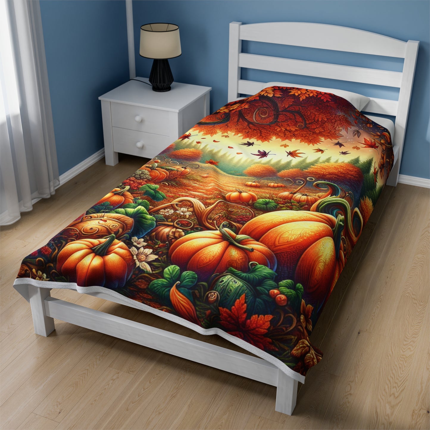 Autumn Scene Velveteen Plush Blanket, Ultra-Soft, Customizable, and Cozy for Home or Gifts