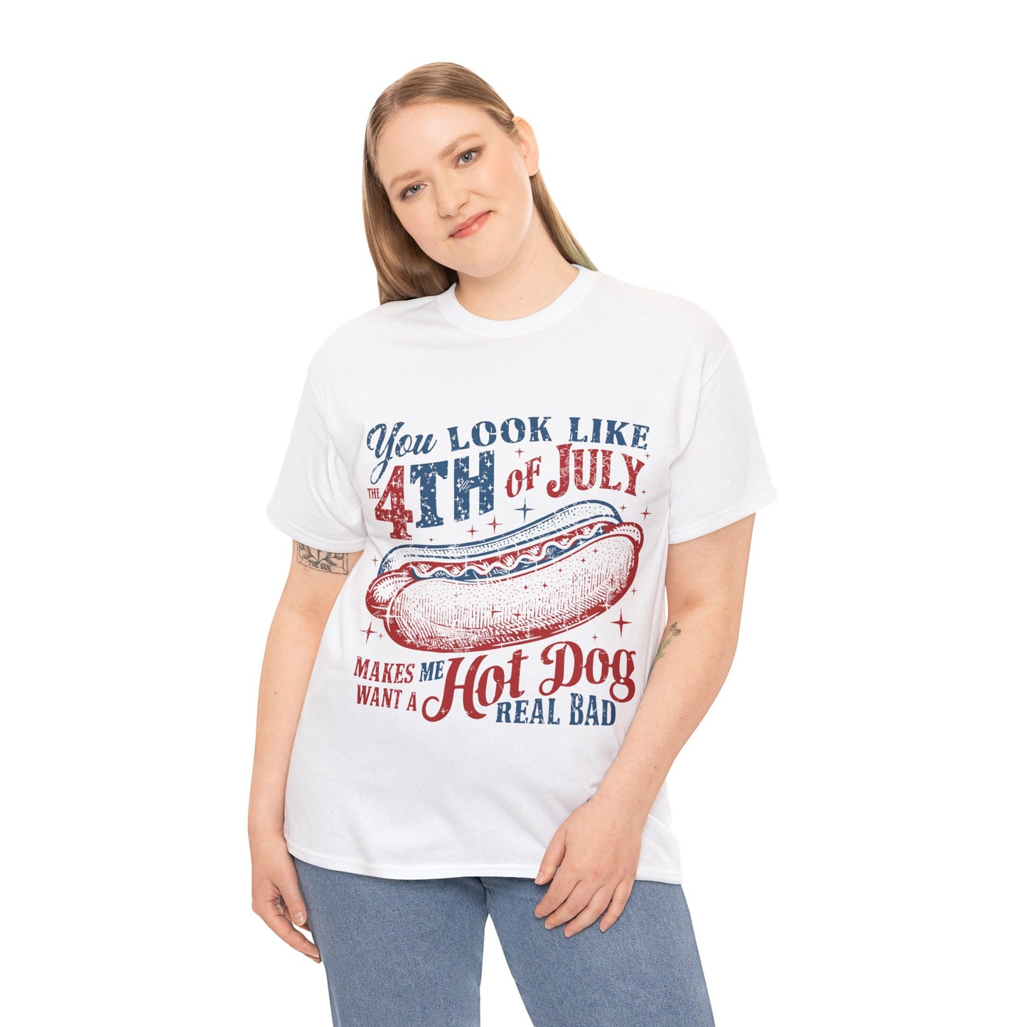 4th of July Hotdog Unisex Heavy Cotton Tee