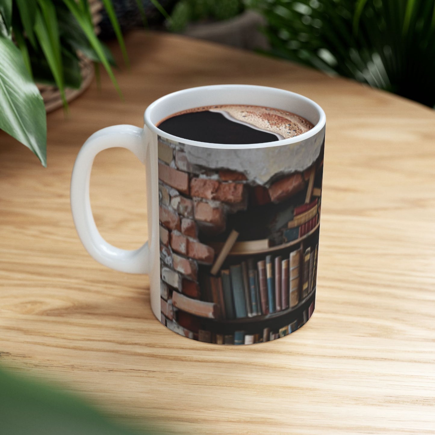 Bookshelf in Wall Ceramic Mug, (11oz, 15oz)