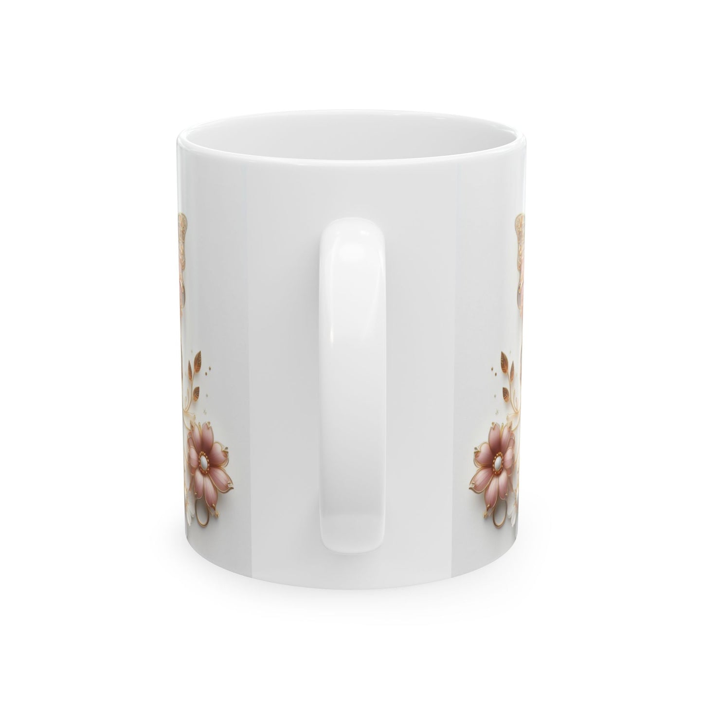 Pink Gold Butterfly Floral Ceramic Mug, 11oz