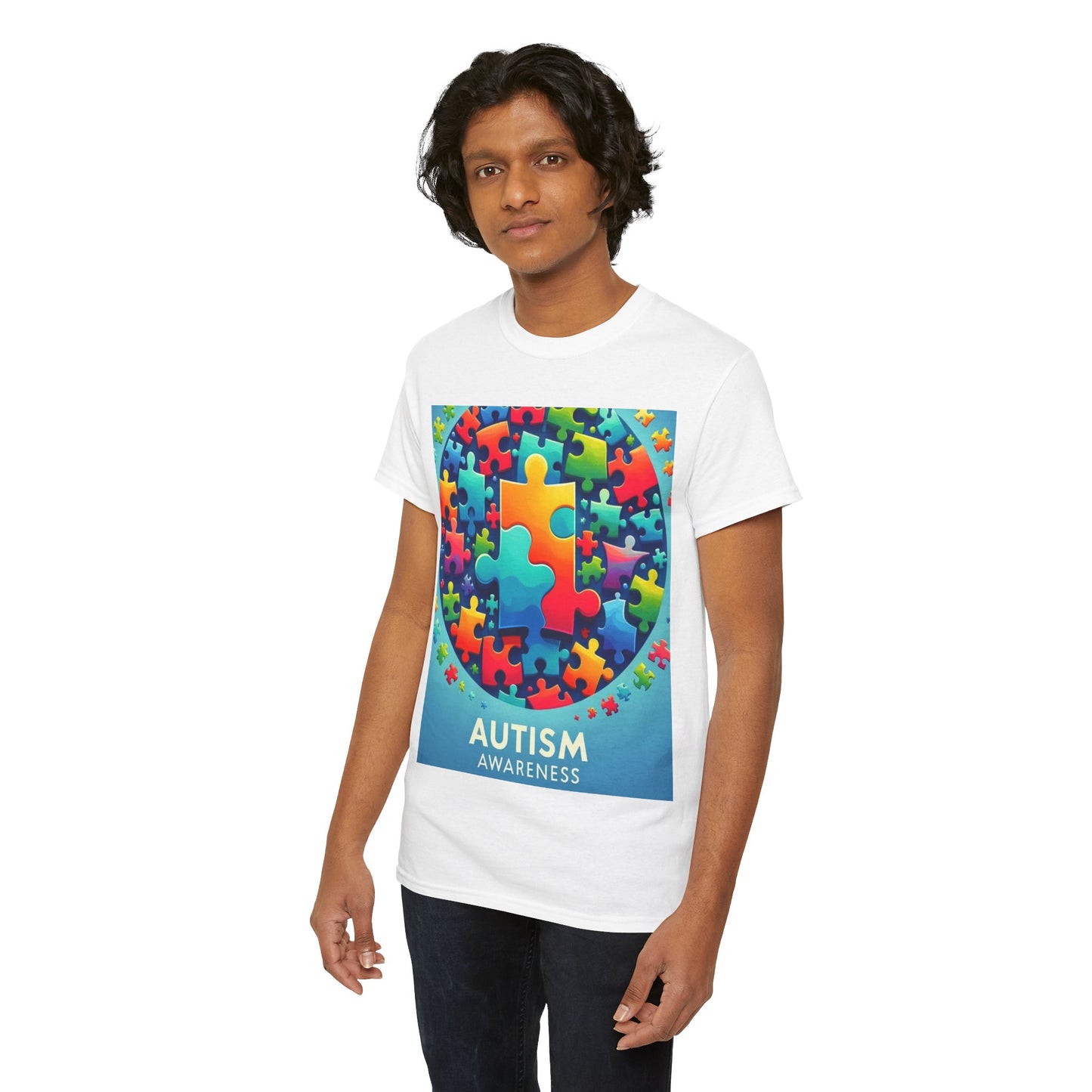 Puzzle Circle Autism Awareness Unisex Heavy Cotton Tee