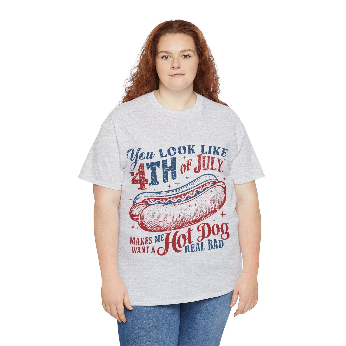 4th of July Hotdog Unisex Heavy Cotton Tee