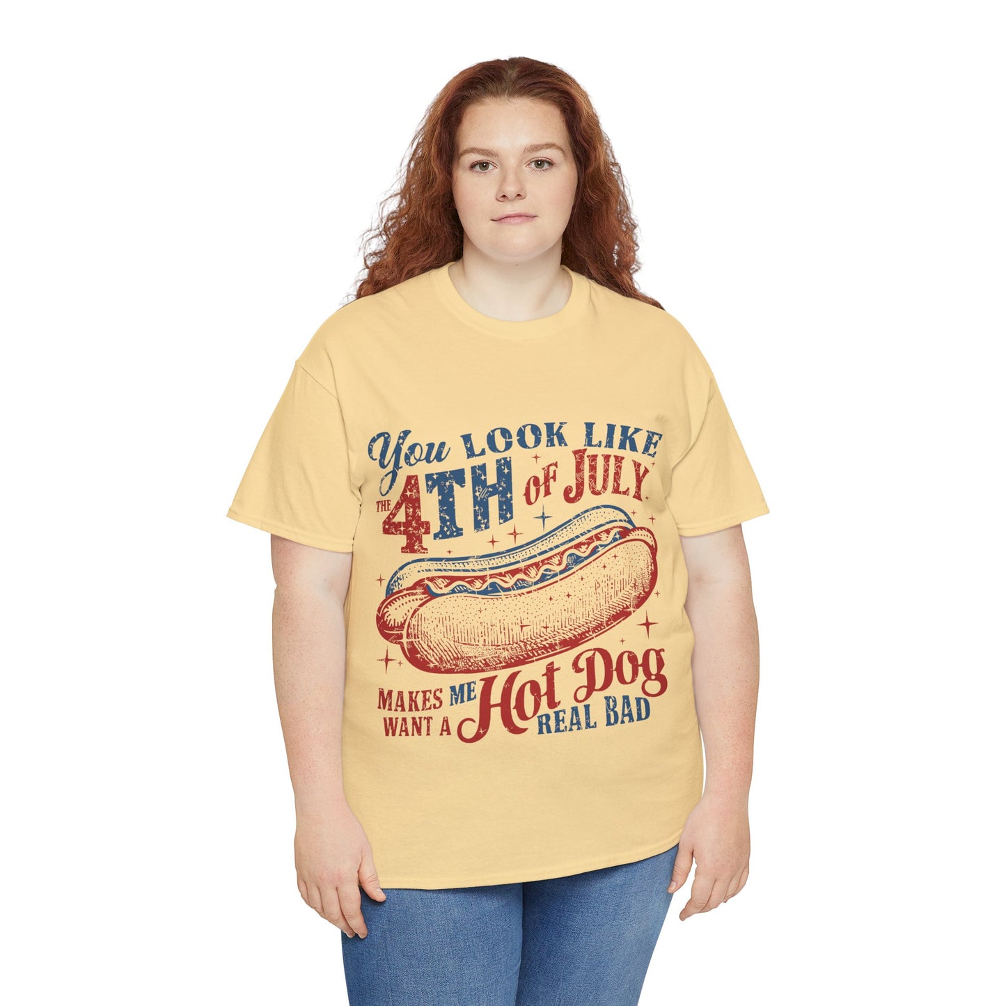 4th of July Hotdog Unisex Heavy Cotton Tee