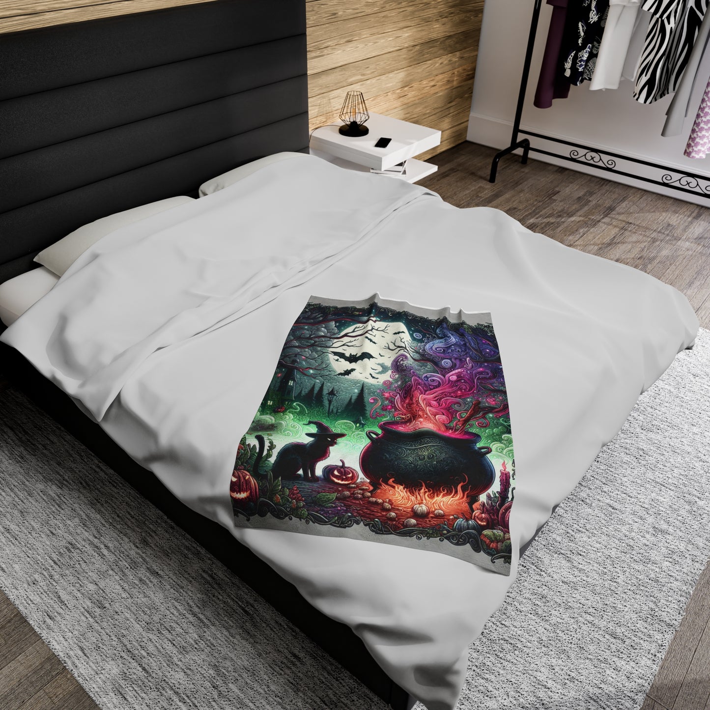 Witch's Brew Halloween Velveteen Plush Blanket, Ultra-Soft, Customizable, and Cozy for Home or Gifts