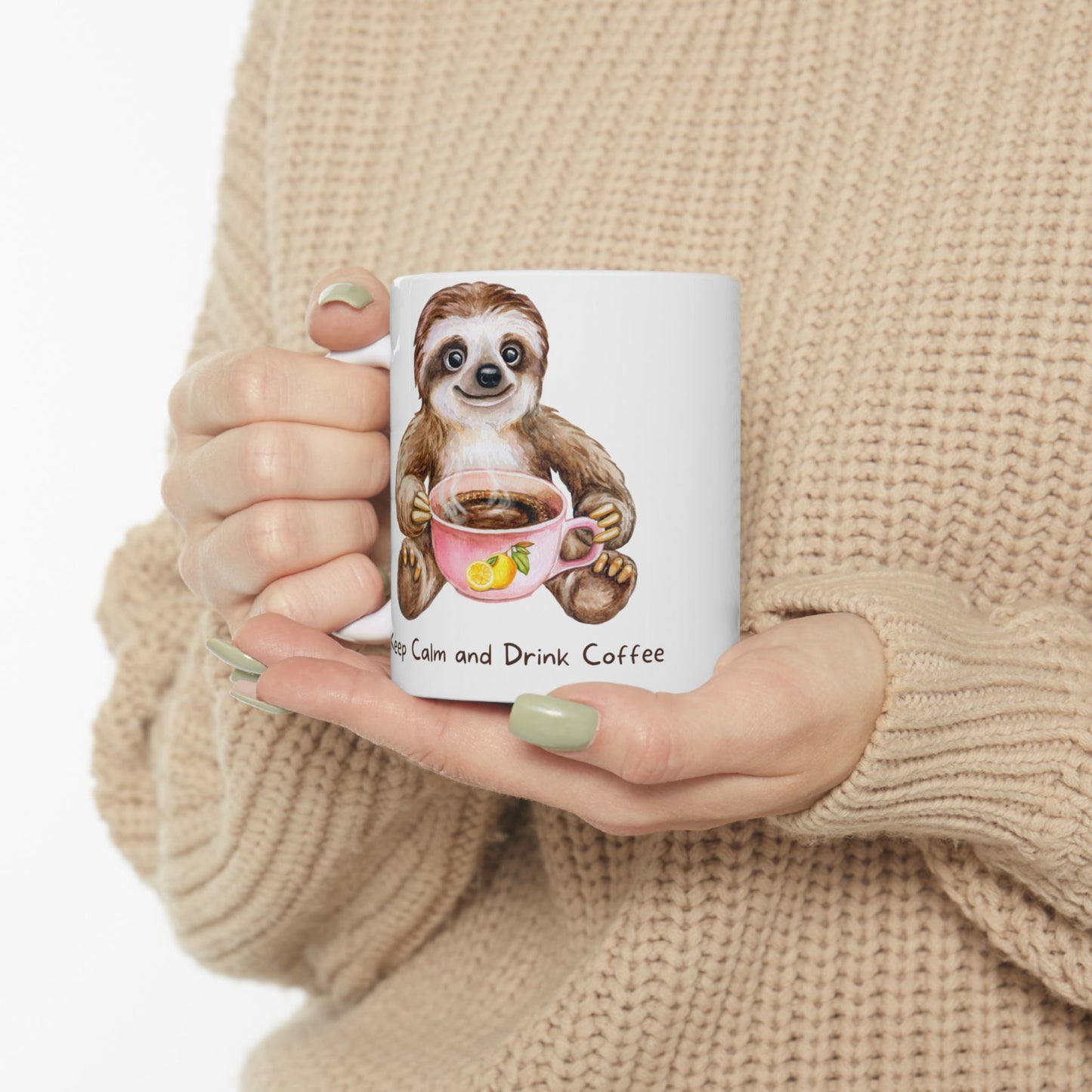 Drink Coffee Sloth Ceramic Mug, (11oz, 15oz)