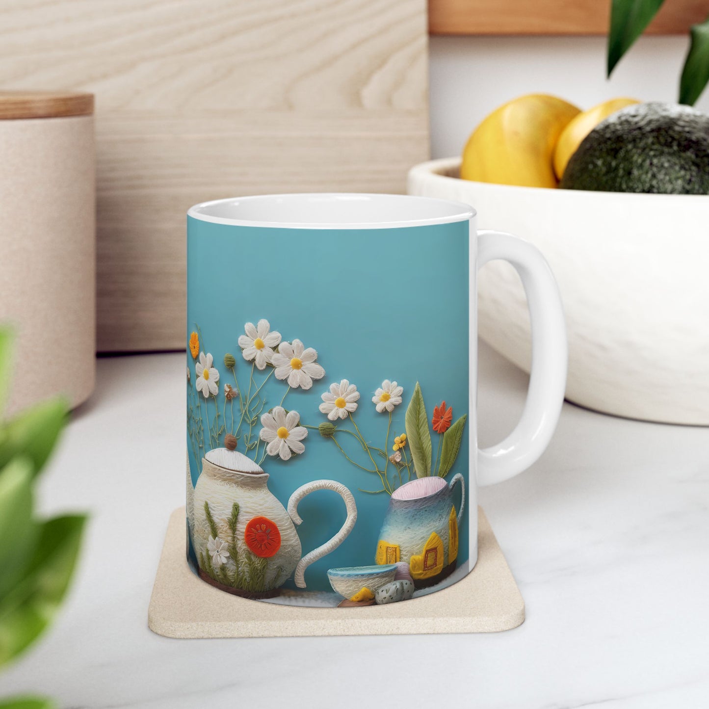 Pastel Flowers and Tea Ceramic Mug, (11oz, 15oz)