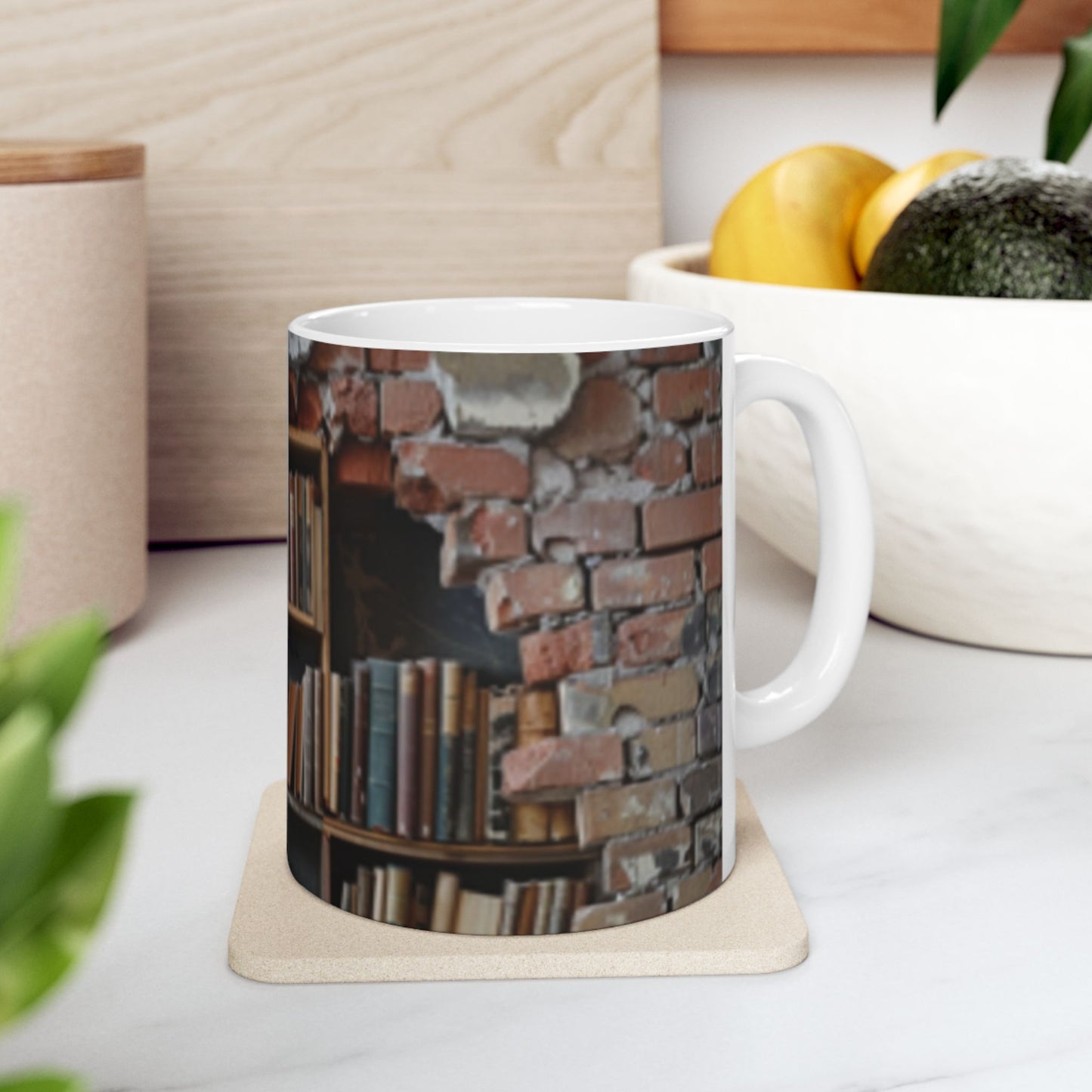 Bookshelf in Wall Ceramic Mug, (11oz, 15oz)