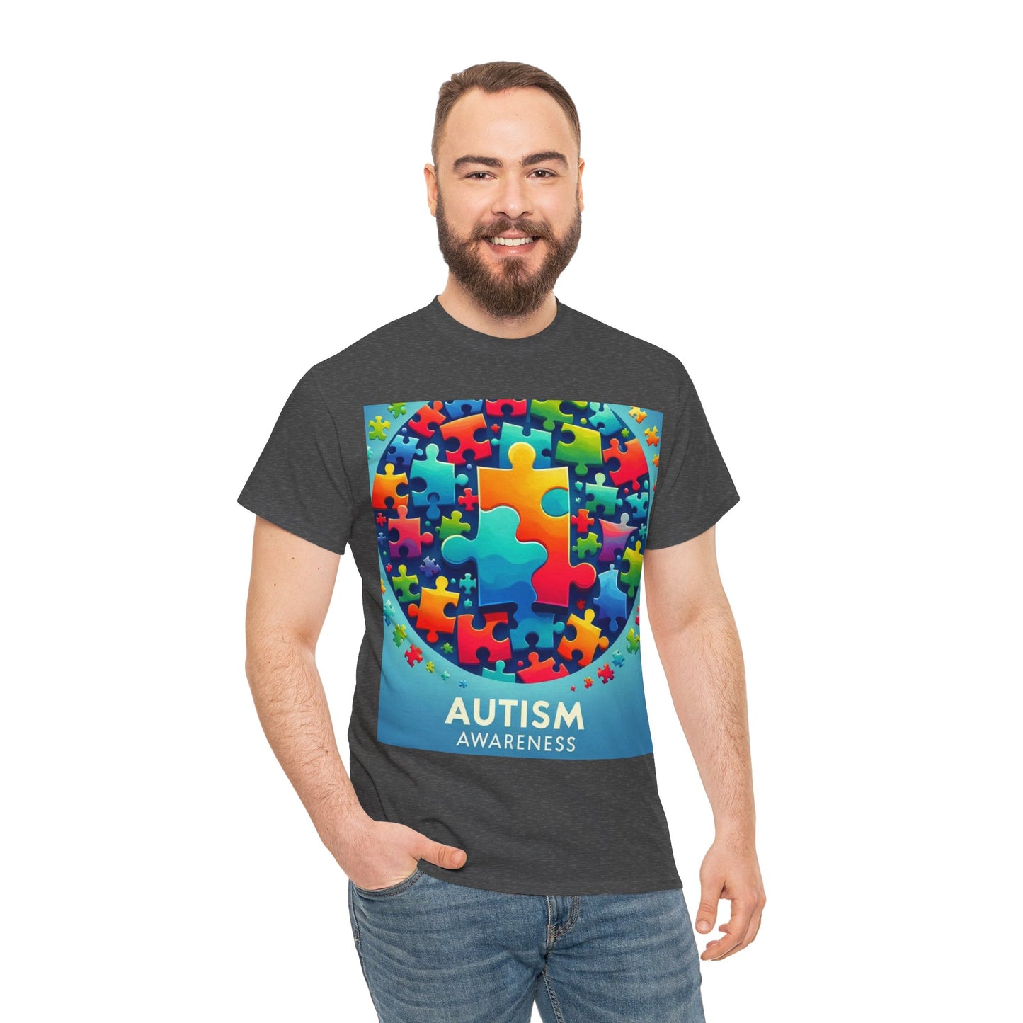 Puzzle Circle Autism Awareness Unisex Heavy Cotton Tee