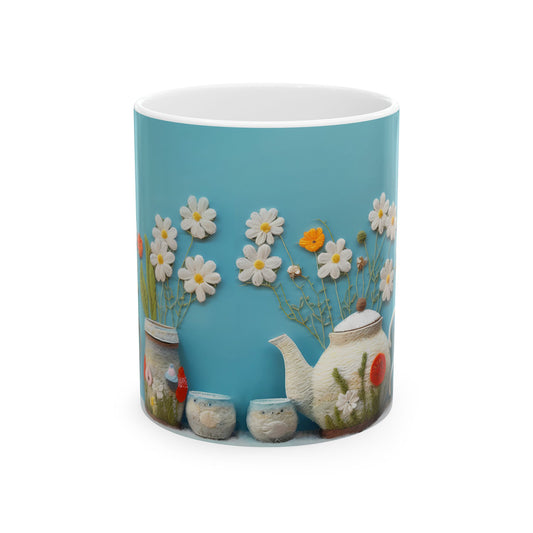 Pastel Flowers and Tea Ceramic Mug, (11oz, 15oz)