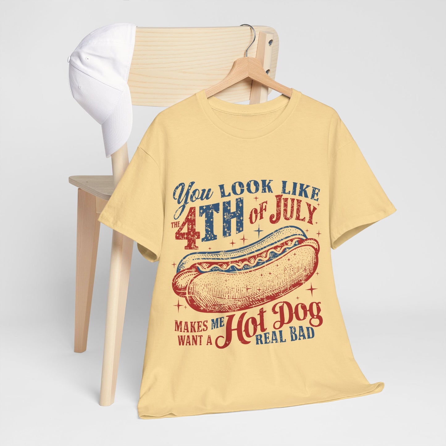 4th of July Hotdog Unisex Heavy Cotton Tee